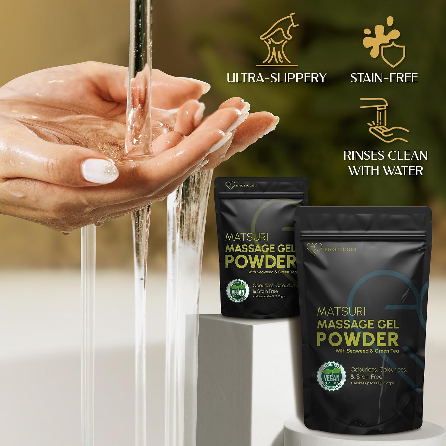 Matsuri Edition Japanese Nuru Massage Gel Powder 50g | Seaweed & Green Tea | Made in Japan | Vegan | Fragrance Free | Water Based | Resealable Sachet | Makes 1.32 Gallons