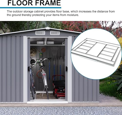 Miniatura 6 de Goohome Cobertizo de almacenamiento de metal para jardín exterior de 6 x 8 pies, cobertizo de almacenamiento de metal con puerta bloqueable,