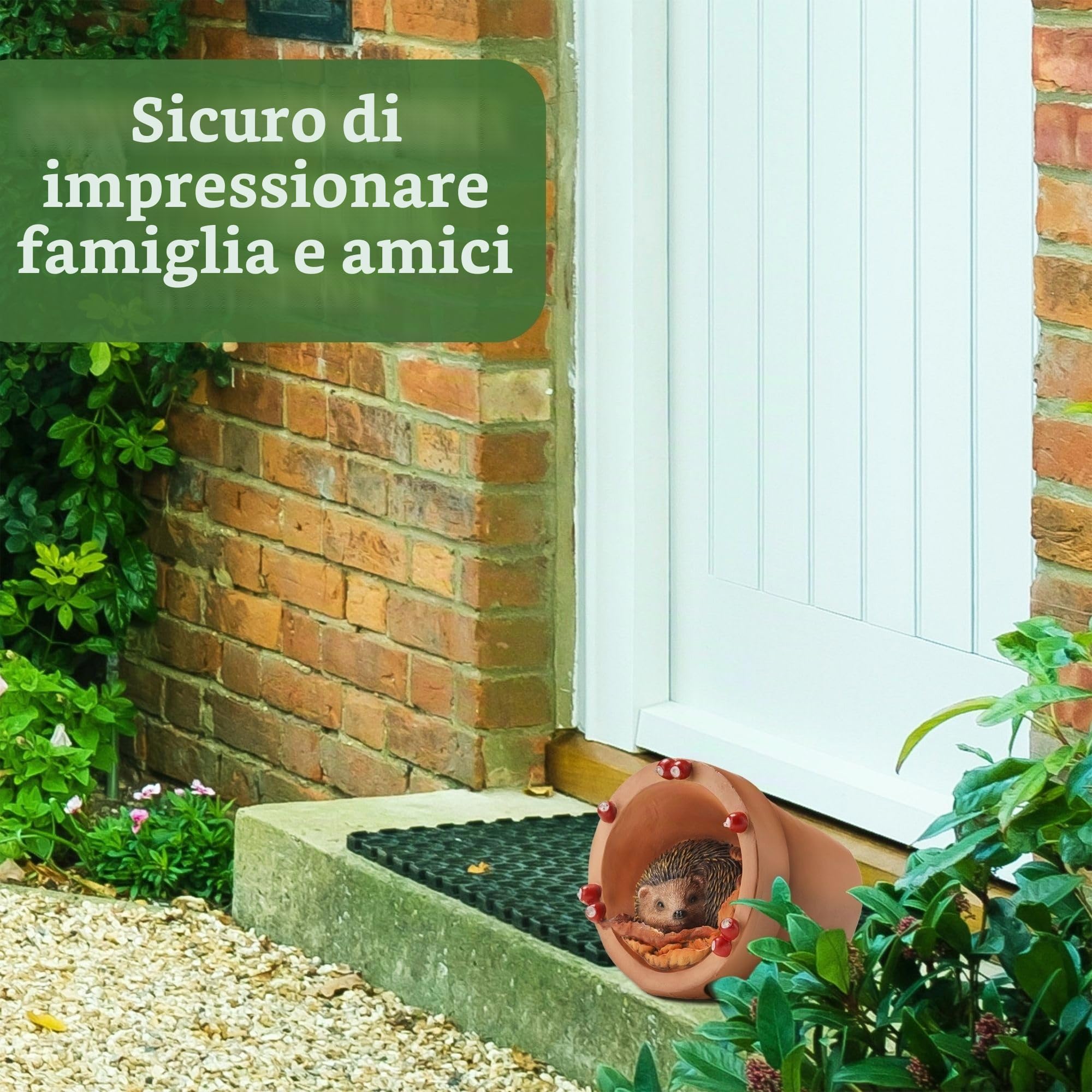 Statua da giardino a forma di riccio, luce solare, decorazione esterna a energia solare, dipinta a mano, motivo floreale, 14,6 cm