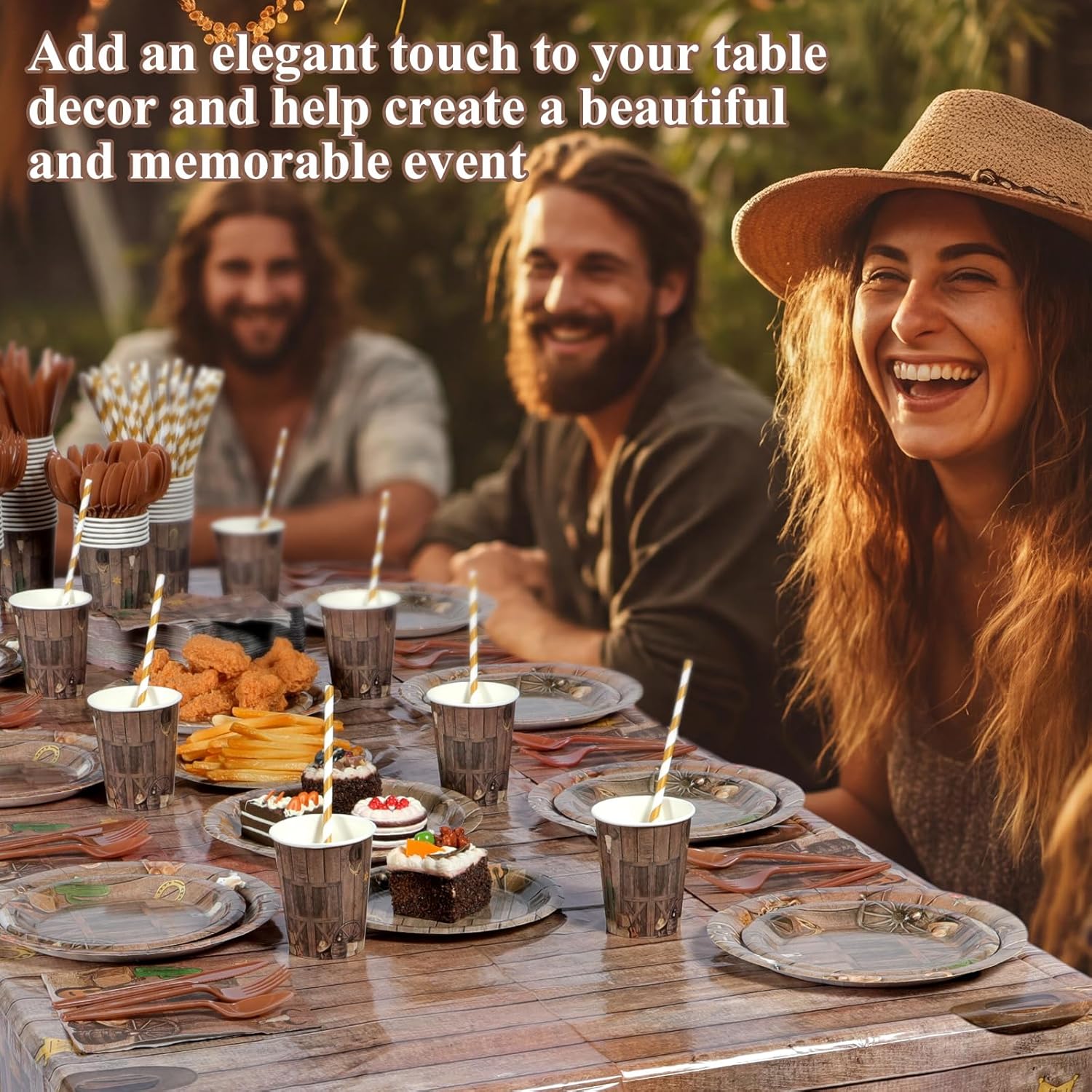 LemonRoad 452 Pcs Western Cowboy Party Supplies for 50, Wild West Cowboy Paper Plates Napkins Cups Tablecloth Cutlery Straw Disposable Tableware for Camping Barn Birthday Baby Shower Party Decoration