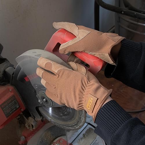 Miniatura 6 de HLDD HANDLANDY Guantes de trabajo de cuero para hombres y mujeres, 2 pares de guantes de jardinería de piel de vaca, guantes de trabajo útiles para