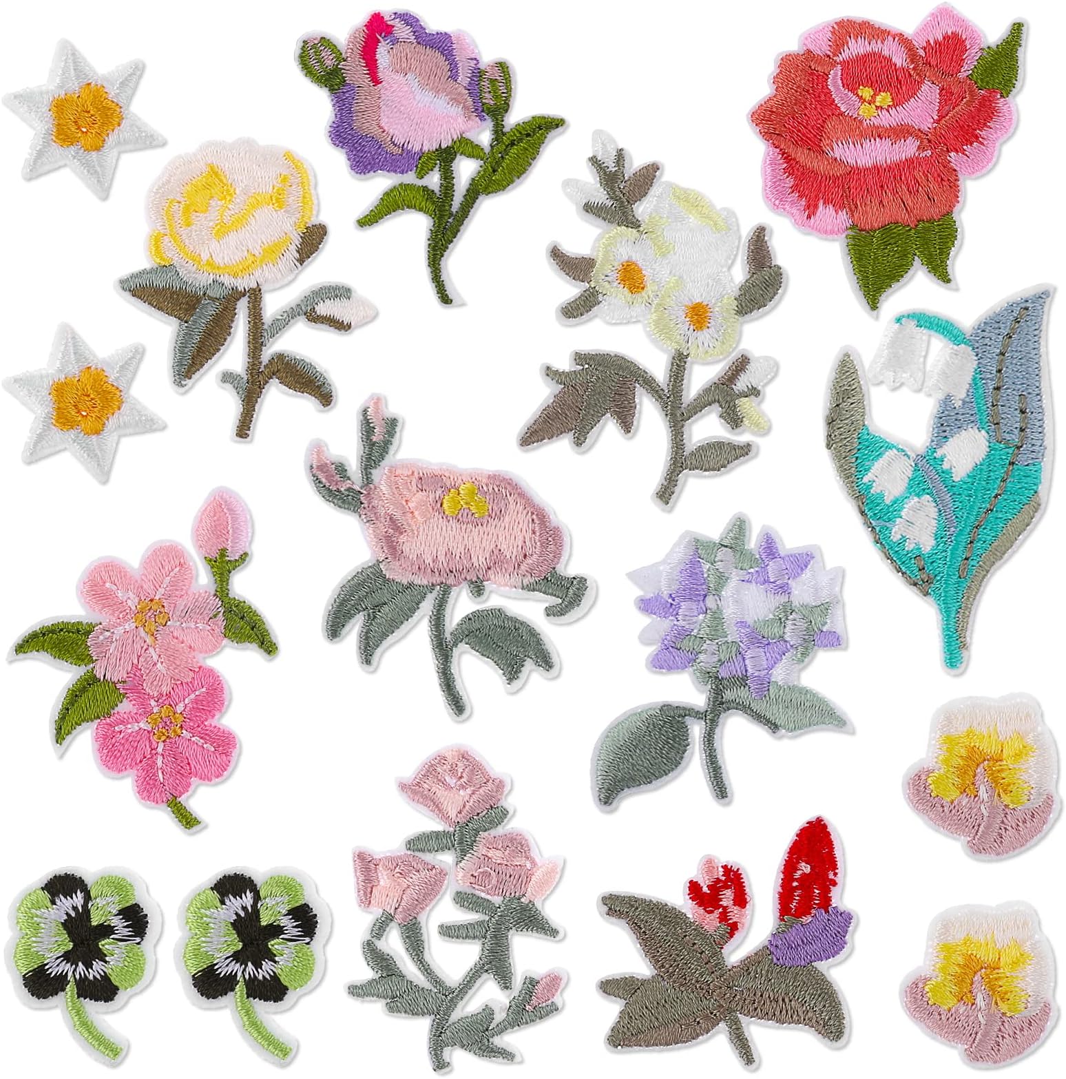 CENPEK 2-delige borduurwerk roze bloemenpatches, bloemkraag, op te naaien patch voor jurk, hoed, tas, jeans, applique knutselen, doe-het-zelf kledingaccessoires - bruin