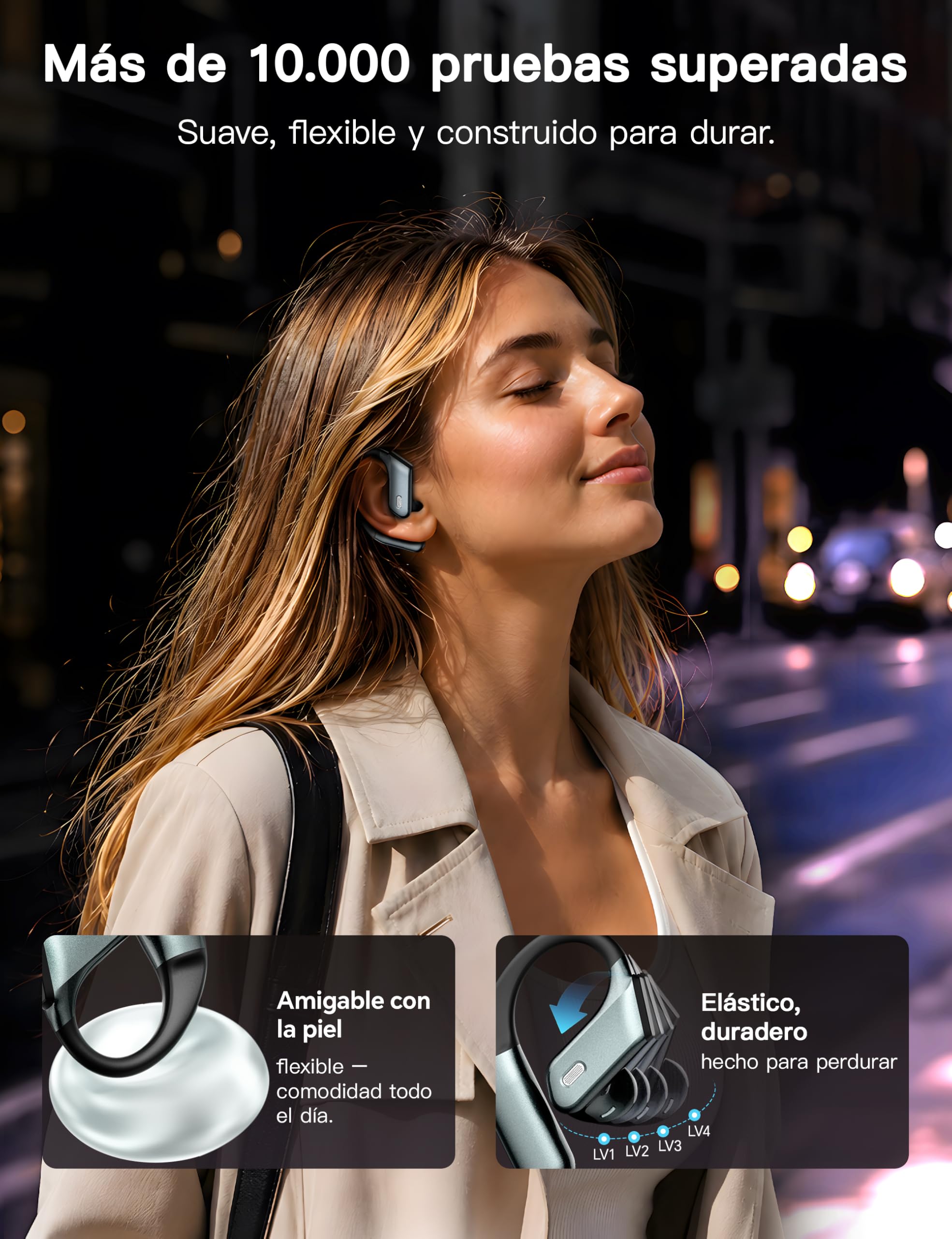 LESUN Auriculares Inalambricos Deportivos 2 en 1 Intraurales y Abiertos con Luz de Advertencia