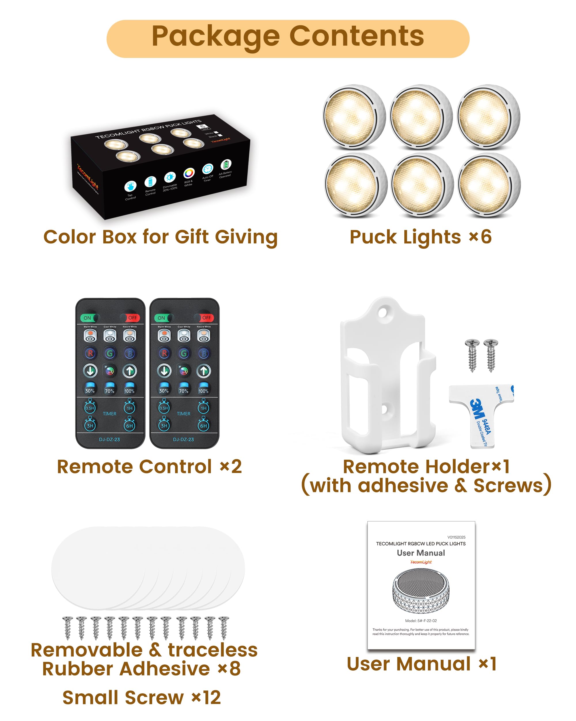 TECOMLIGHT Luci a disco con telecomando, funzionamento a batteria, senza fili, per illuminazione sotto armadietto, da attaccare al rubinetto, per cucina, scaffale, confezione da 6, colore: bianco