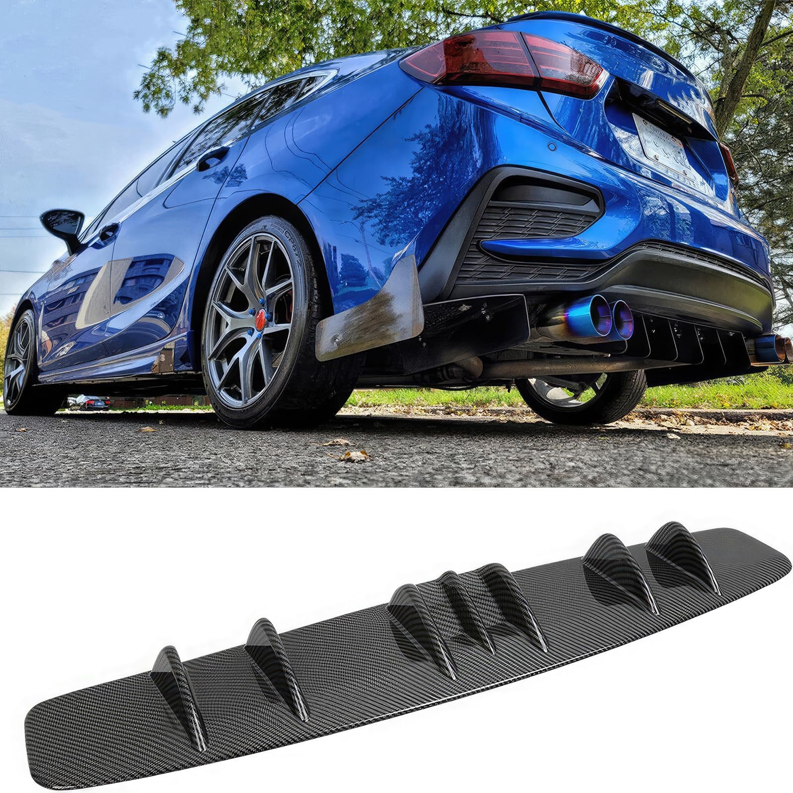 33" Car Rear Bumper Lip, Universal Rear Diffuser Shark Fin Style Bumper, Wing Spoiler Splitter Spoiler, Compatible with Honda Civic Accord Nissan Volkswagen Jetta adillac Audi Ford Chrysler
