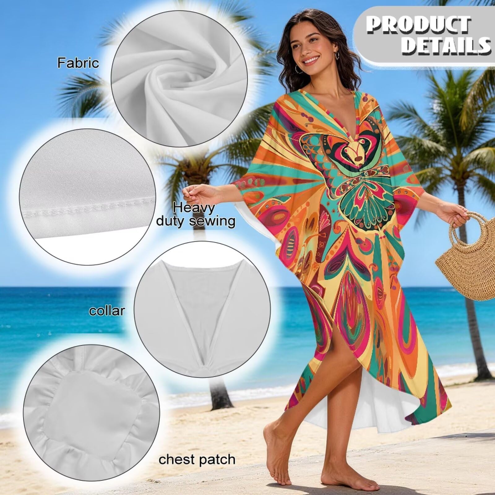 Poceacles Maxi abito estivo da donna, caftano taglie forti, da spiaggia, copricostume da bagno da viaggio