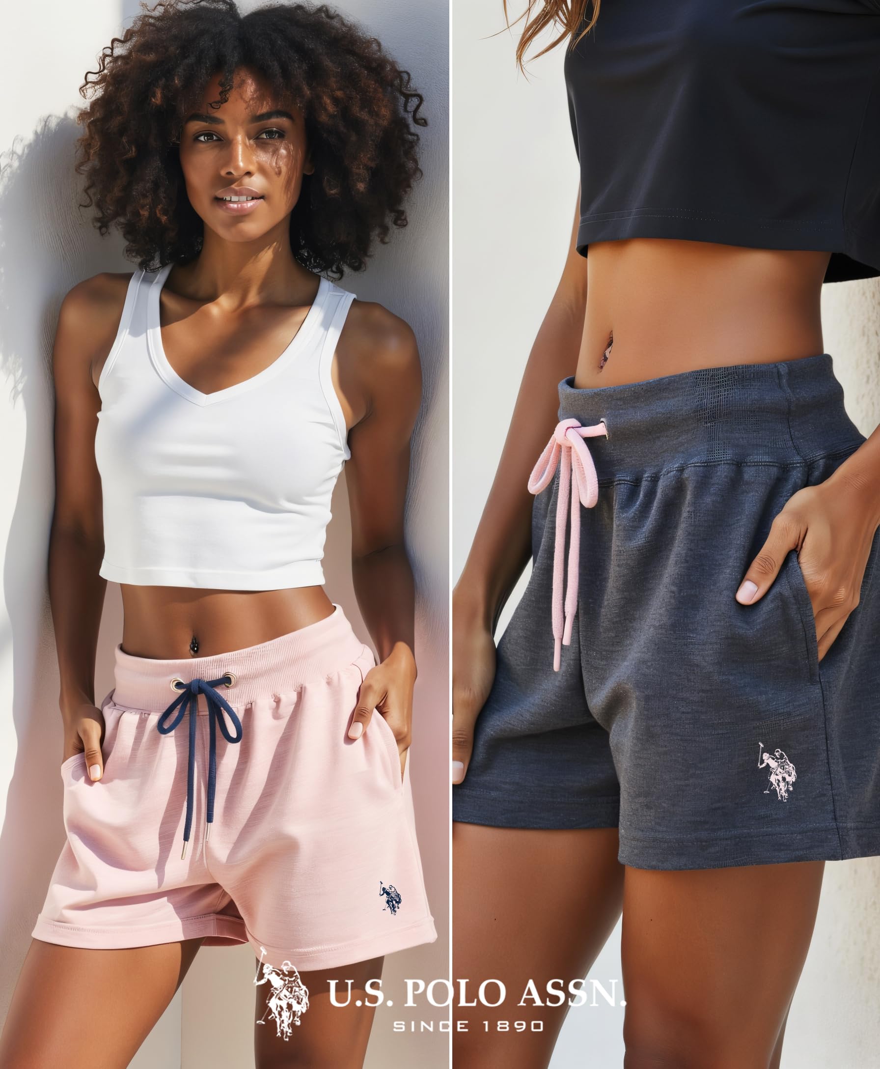 U.S. Polo Assn. Grey SweatShorts for Women, French Terry Poly-Cotton Drawstring Shorts Women (Dark Charcoal Heather, X-Large)
