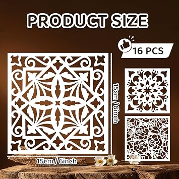 16 PCS Mandala Stencils for Painting, 6x6 Inch Reusable Plastic Paint Templates for Painting on Wood, Mandala Dot Painting Drawing Stencils for Canvas Fabric Paper Art Scrapbooks DIY Crafts Home Decor