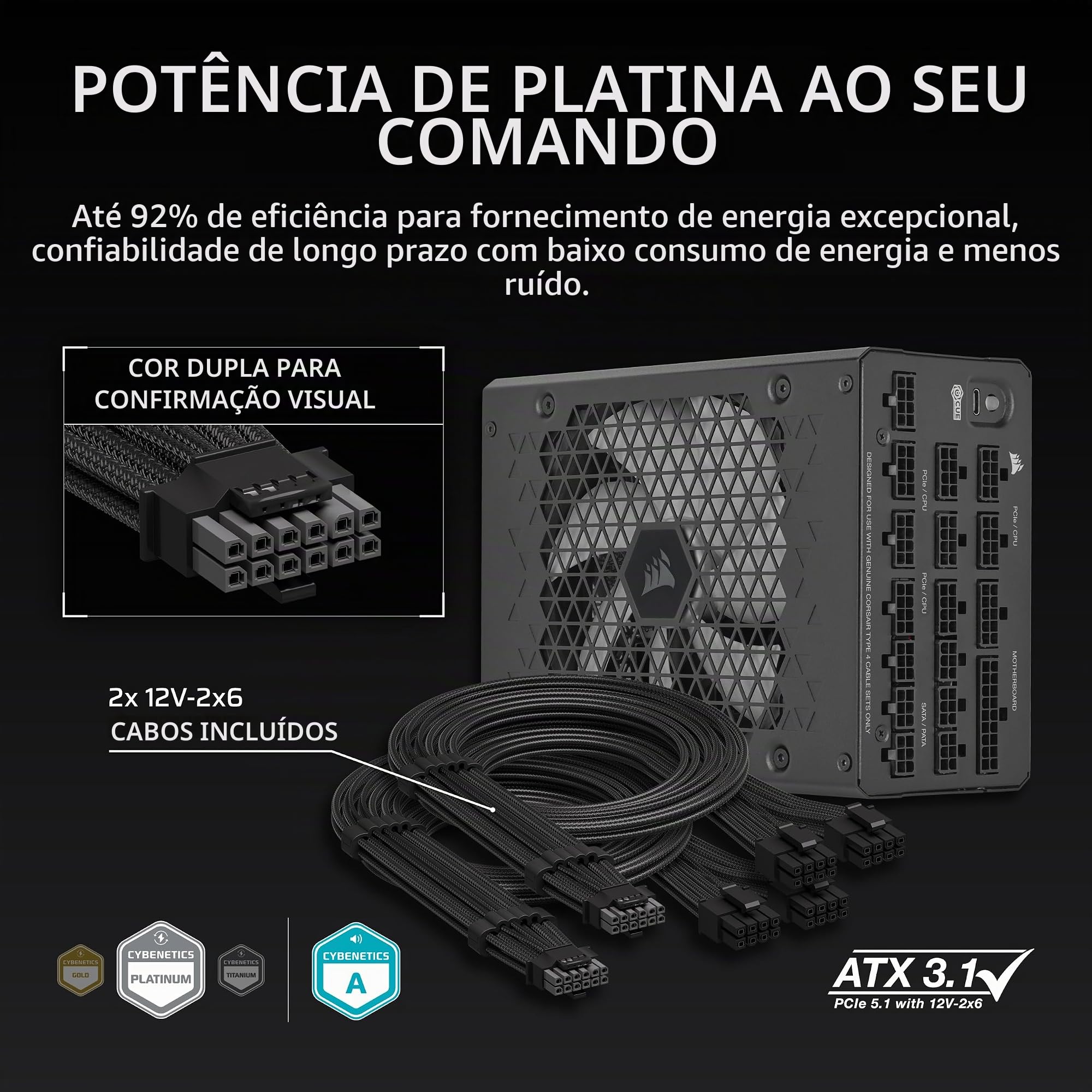 CORSAIR HX1200i (2025) ATX 3.1 PCIe 5.1 Ready 1200W Fonte de