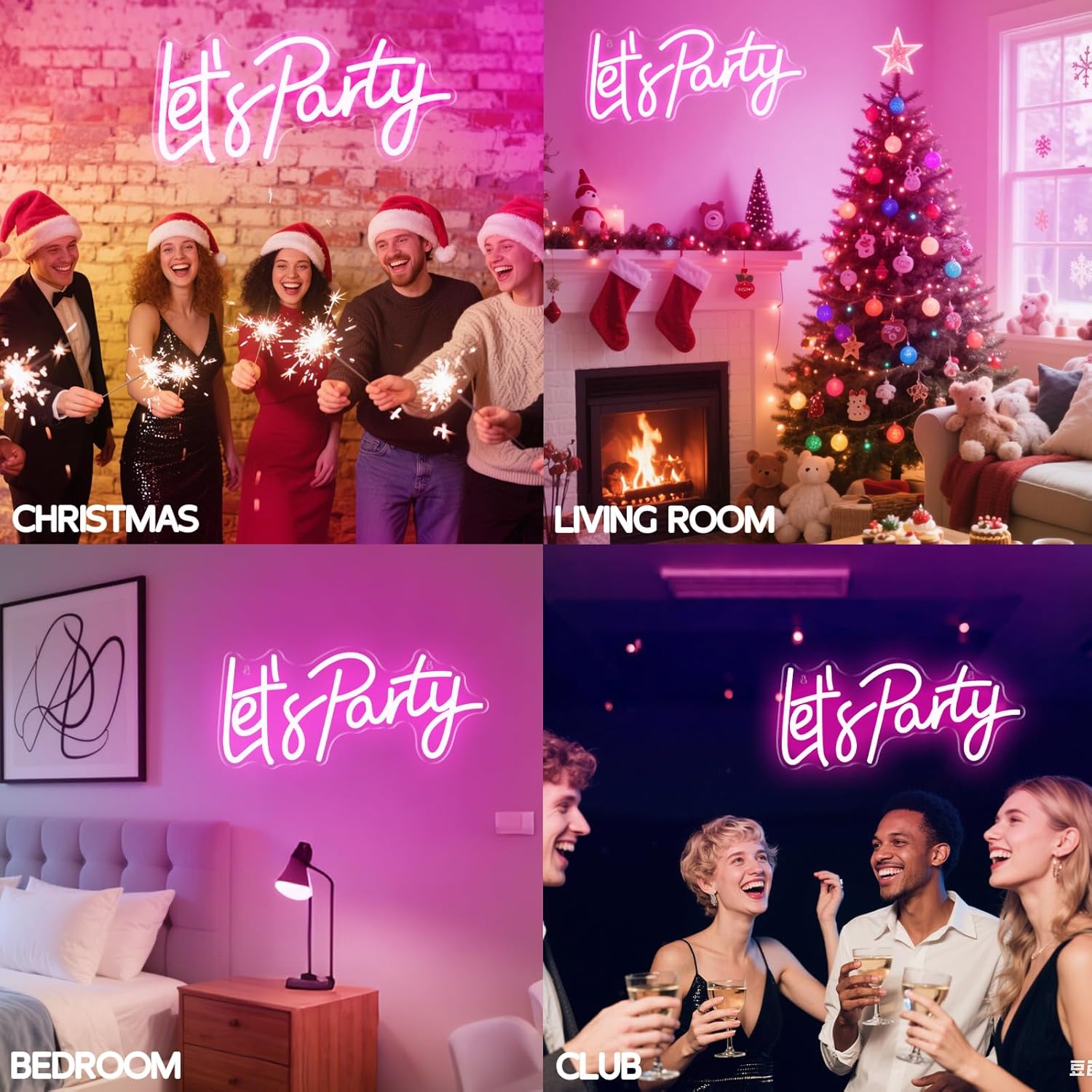 Let's Party Neon Sign, LED Dimmable Let's Party Light Up Sign Neon Light Signs for Wall Decor Art Decorative Lights for Birthday, Wedding, Bachelorette, Engagement Party Decorations 15.91x7.09 Pink - Image 7