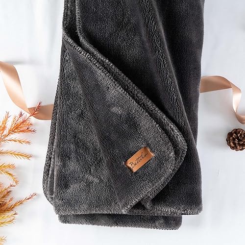 Miniatura 2 de BATTILO PTY Manta de forro polar para sofá, manta de lujo de piel sintética de gran tamaño con reverso de terciopelo de felpa (gris oscuro, 50 x 60