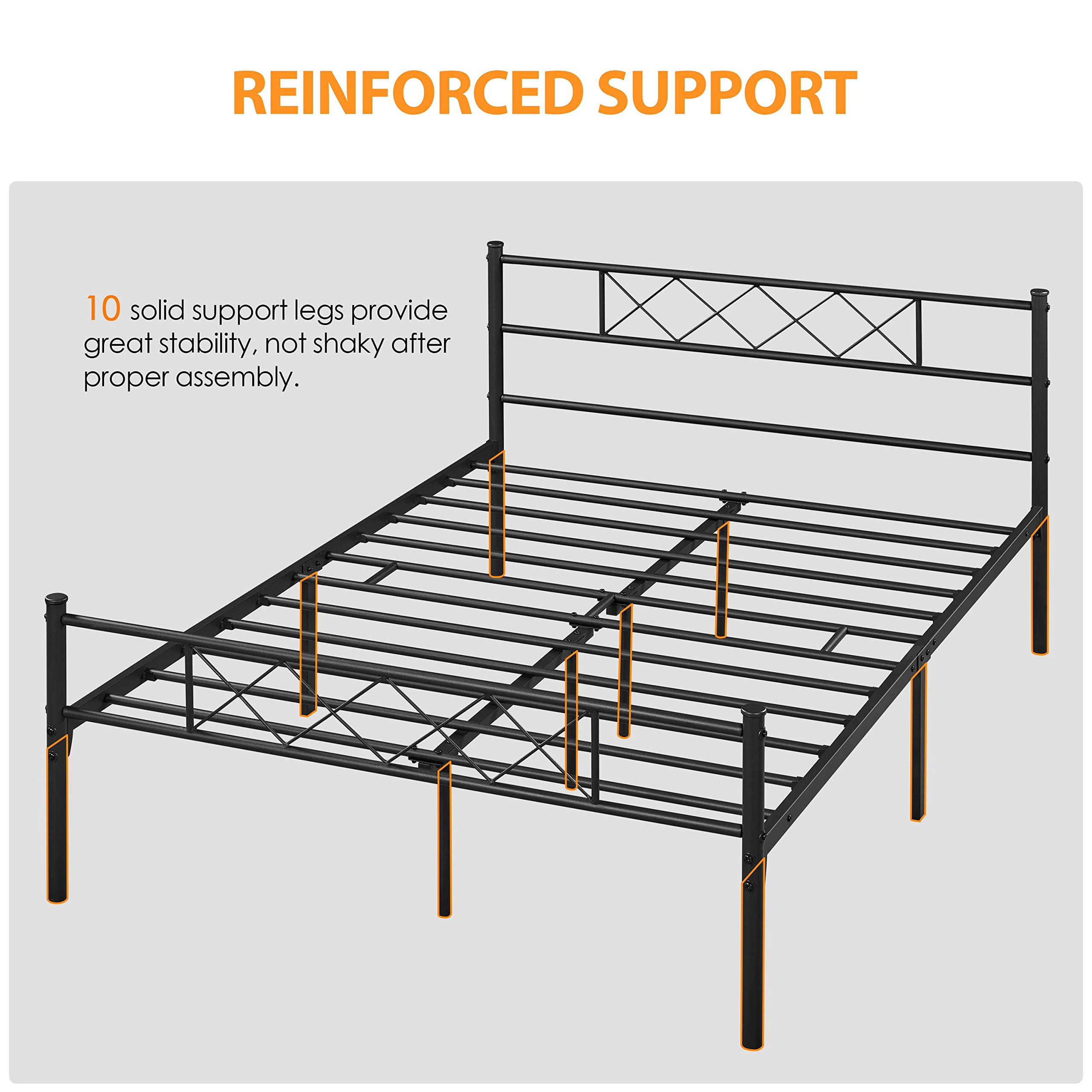 Yaheetech Modern Metallbett 140x200 cm Bettgestelle mit Lattenrost, Doppelbett/Einzelbett, Bettrahmen mit Kopfteil, Gästebett Jugendbett für Schlafzimmer Gästezimmer Schwarz