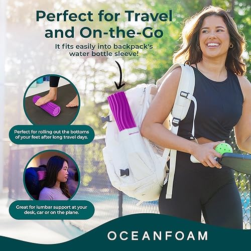 Miniatura 3 de Oceanfoam Rodillo de espuma de viaje Ripple (11 x 3.35 pulgadas) Mini rodillo de espuma firme para terapia física, masaje de tejido profundo, dolor