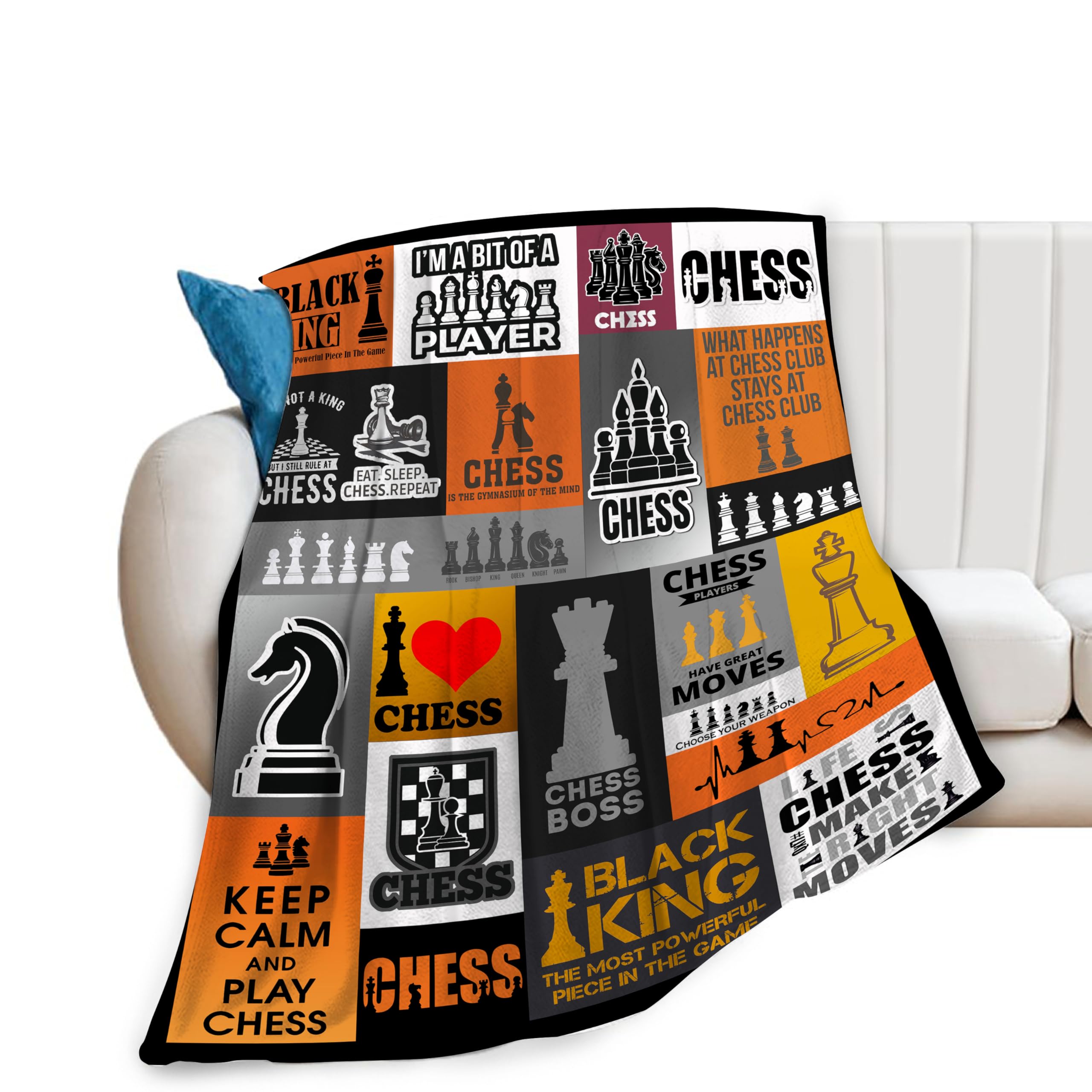 Chess Throw Blanket - Soft, Cozy, Super Plush, Warm, Lightweight Fleece Flannel Gift Blankets for Kids, Adults - 50"X40"