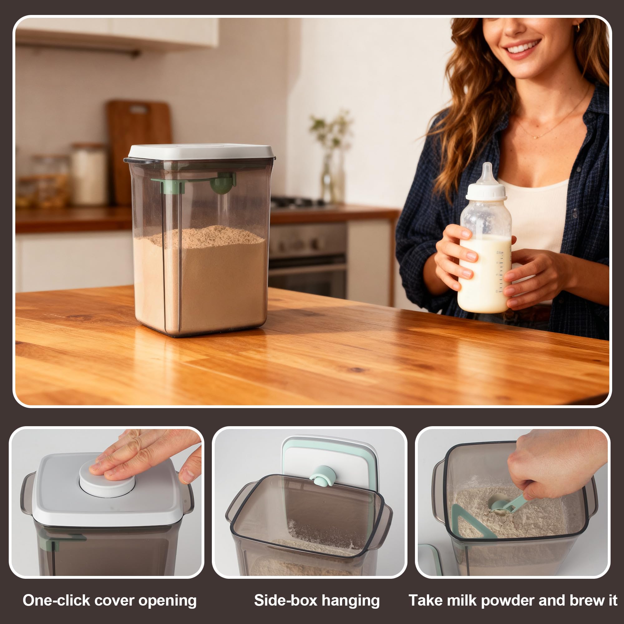 Distributeur De Lait en Poudre 2300ml,avec une Cuillère pour Conserver le Lait en Poudre, le Thé, les Légumineuses, les Céréales et les Snacks (Modèle brun, 2 300 ml)