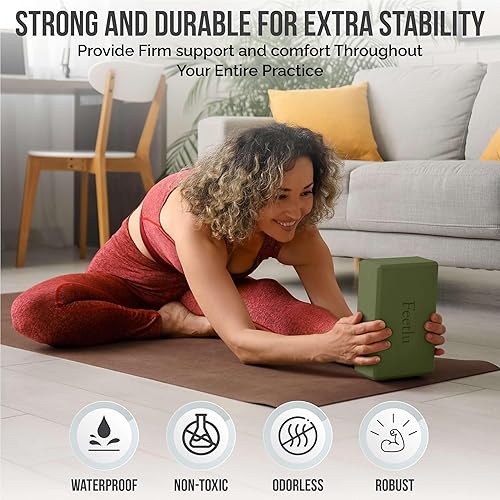 Miniatura 5 de Bloques de yoga de espuma EVA de alta densidad, 9 x 6 x 4 pulgadas, antideslizantes e inodoros, ligeros (0.77 libras), para yoga, pilates,