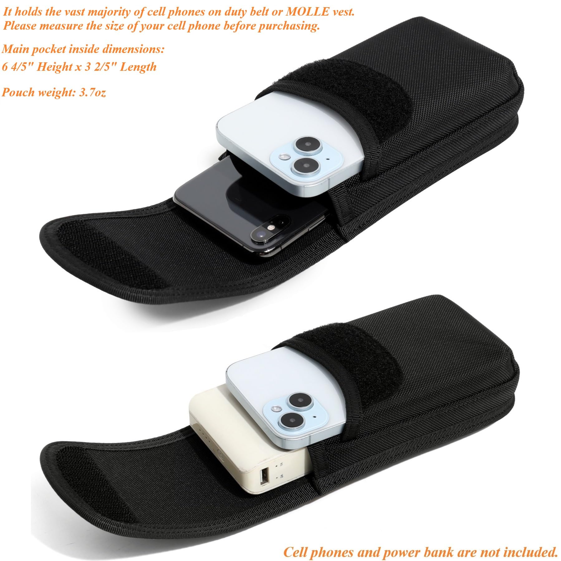 TACNEX Duty Belt Cell Phone Holster Case Universal Mobile Phone Holder Pouch fit MOLLE Vest Tactical Utility Belt Hevay Duty Nylon Carrier Bag for Police Law Enforcement Security EMS EMT Black