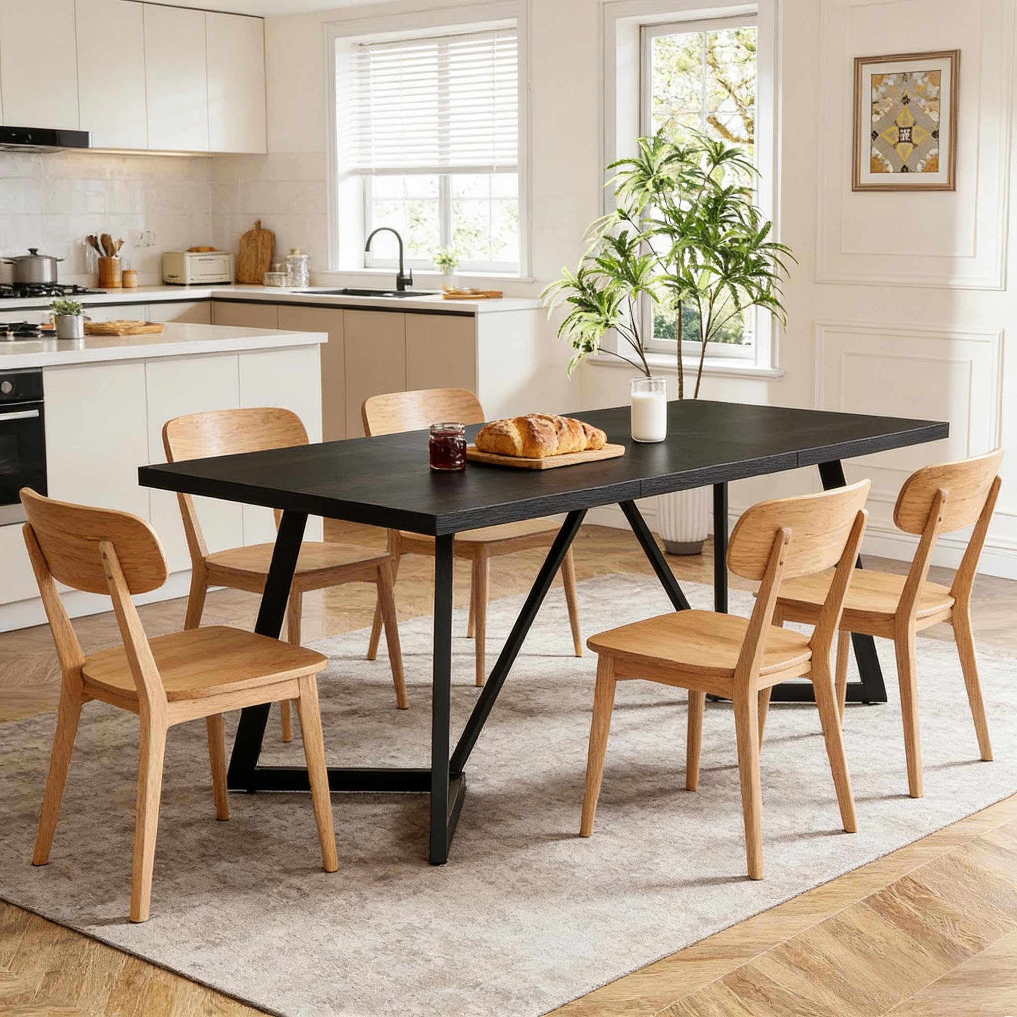 Table à manger rectangulaire 180 cm table de cuisine noire stable en MDF pour 6 ou 8 personnes