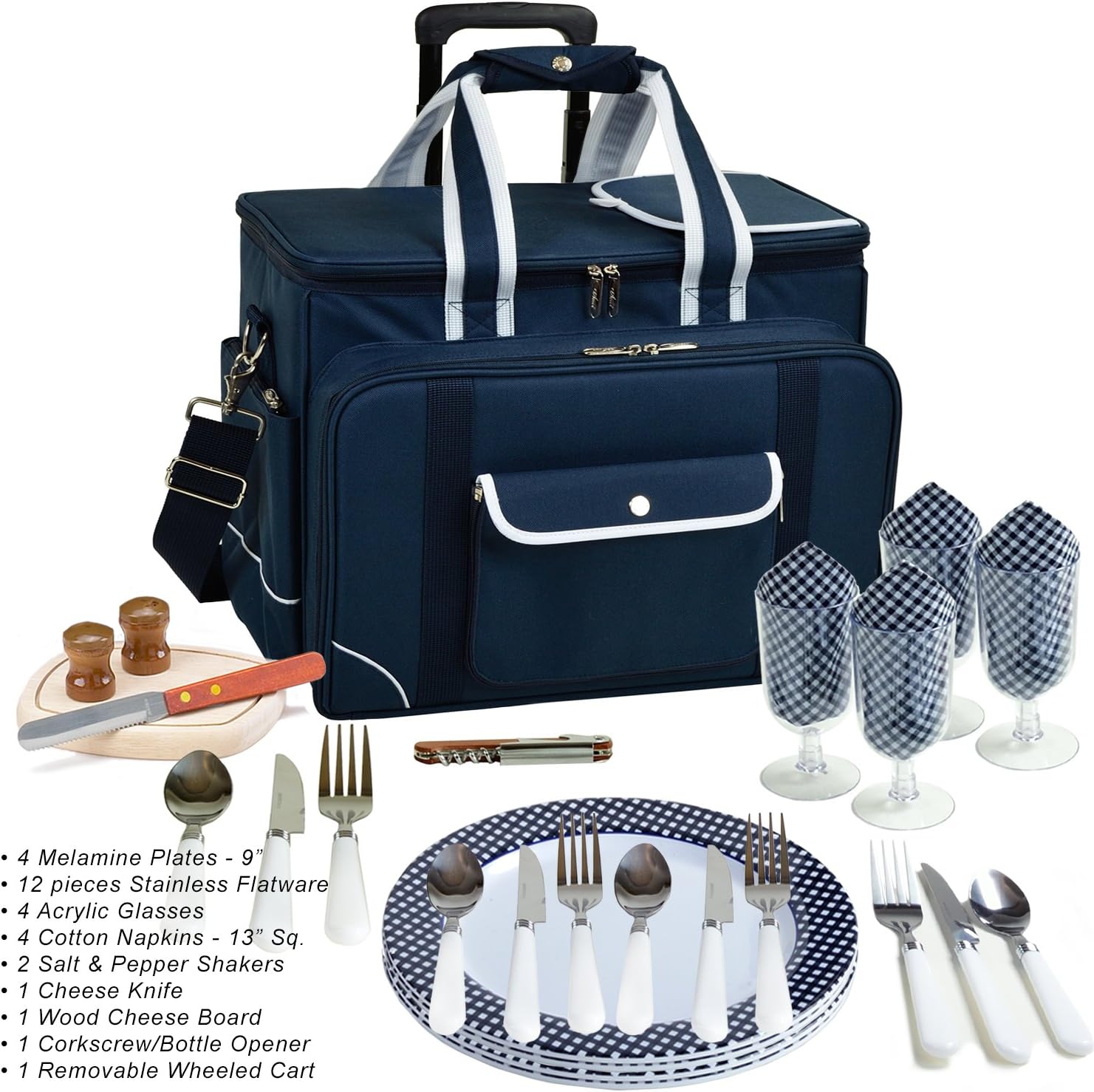 Picnic at Ascot- Original Insulated Picnic Cooler on Wheels with Service for 4- Designed & Assembled in the USA : Patio, Lawn & Garden