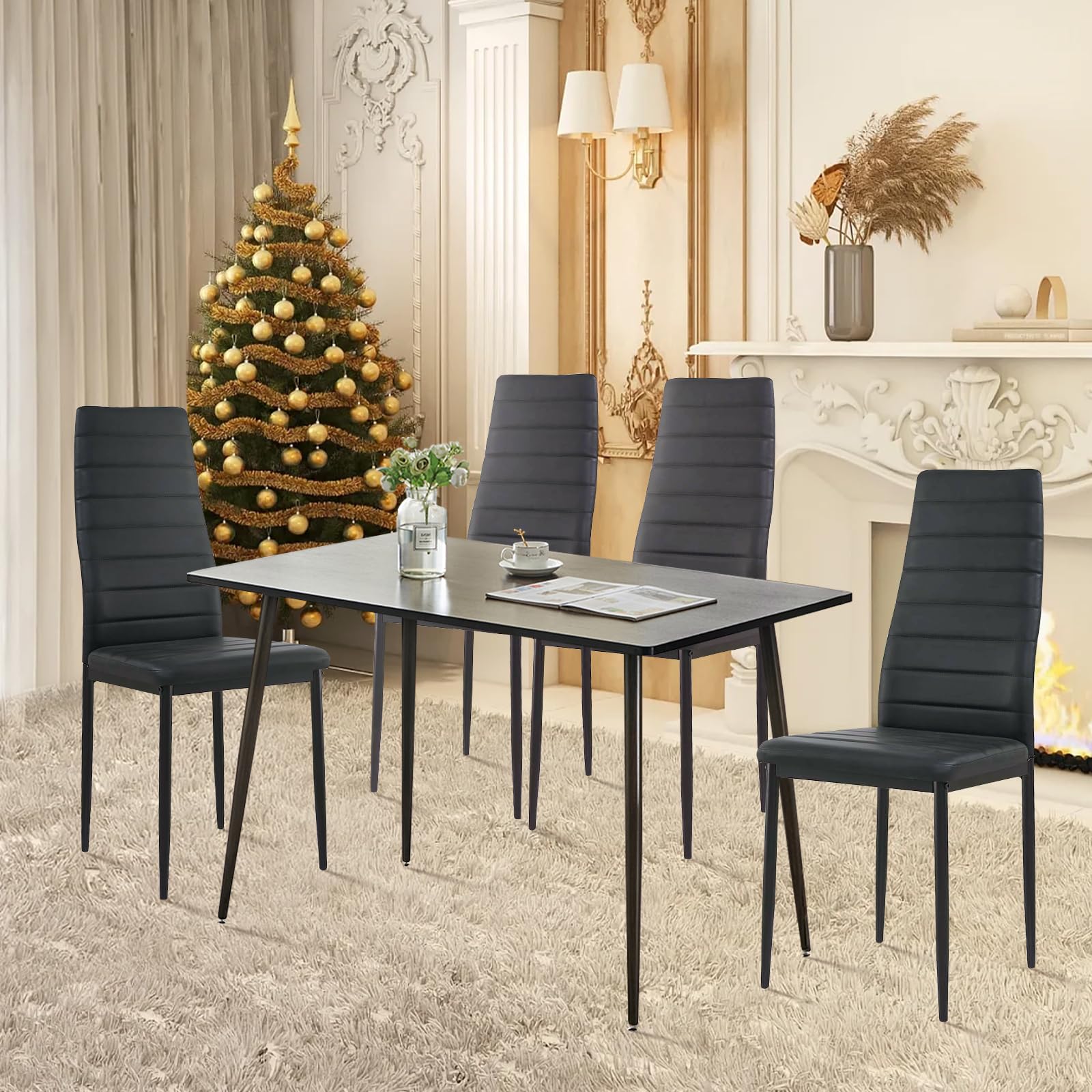 buybyroom Esszimmerstühle 4er Set Metall Küchenstuhl, Esstisch Stuhl Bequemer Polsterstuhl SitzfläChe,Schwarz