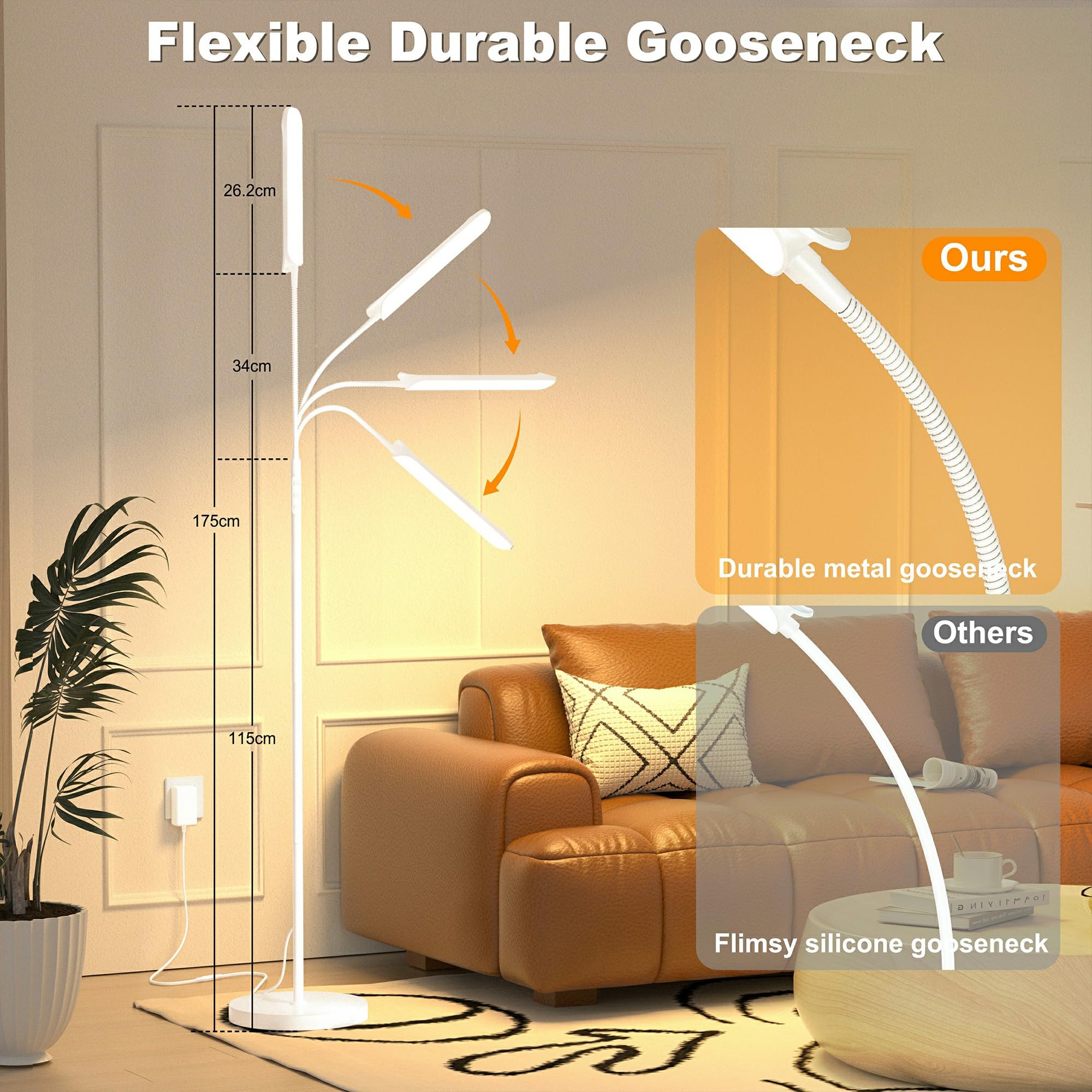 Lampada da Terra LED Dimmerabile, 18W 1800LM Luminoso Lettura Piantana Bianco con 4 temperatura di Colore,Telecomando Magnetico, Collo D'oca Flessibili a 360°,Timer 1H, per Soggiorno Letto Ufficio
