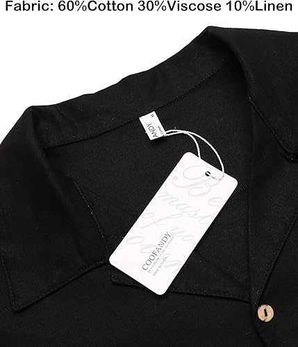 Vista 5 de COOFANDY Camisa hawaiana para hombre, de manga corta, con botones, informal, tropical, floral, de lino, para verano