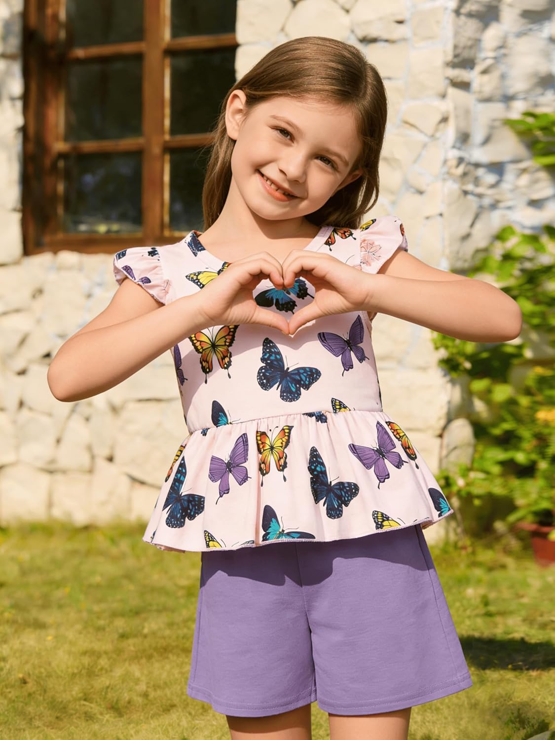 Girls Summer Outfits Toddler Baby Girls Short Sets 2 Piece Clothing Set Flutter Sleeve Shirt and Short 2-7 Years - Image 3