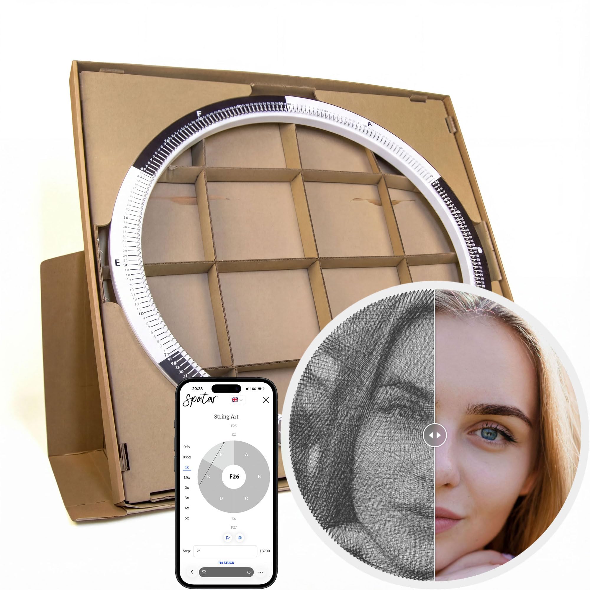 spatar String Art DIY Kit Anello M - Immagine a filo personalizzata da foto - Quadro creativo fai da te - Idea regalo - Ø 53 cm