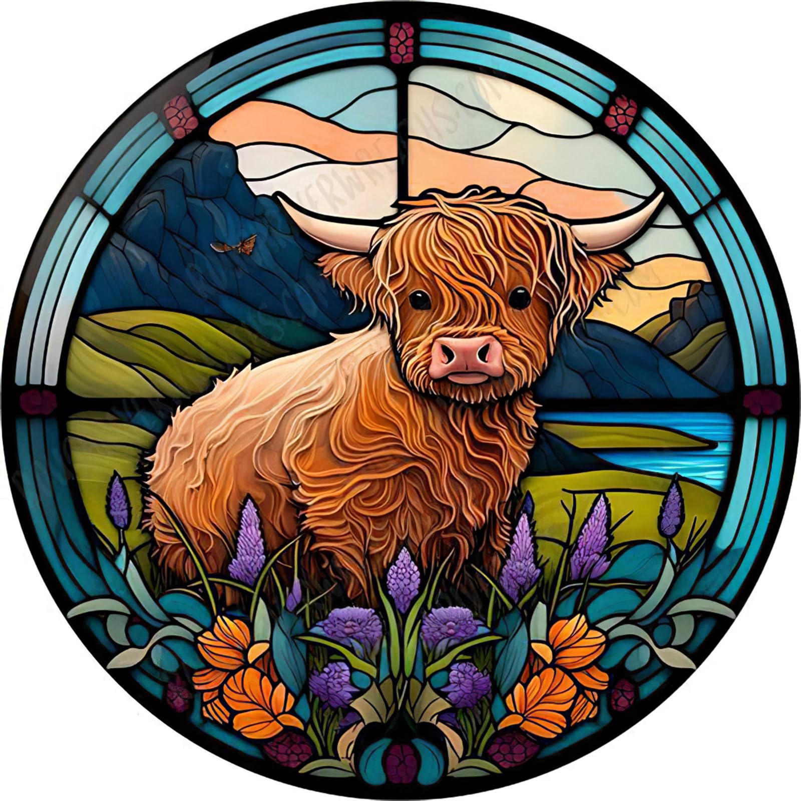 DAERLEHighland Cow Diamond Art Painting Kits for Adults, DIY 5D Diamond Painting Stained Glass Kits, Diamond Art Kits Gem Arts and Crafts Home Wall Decor 30X30cm