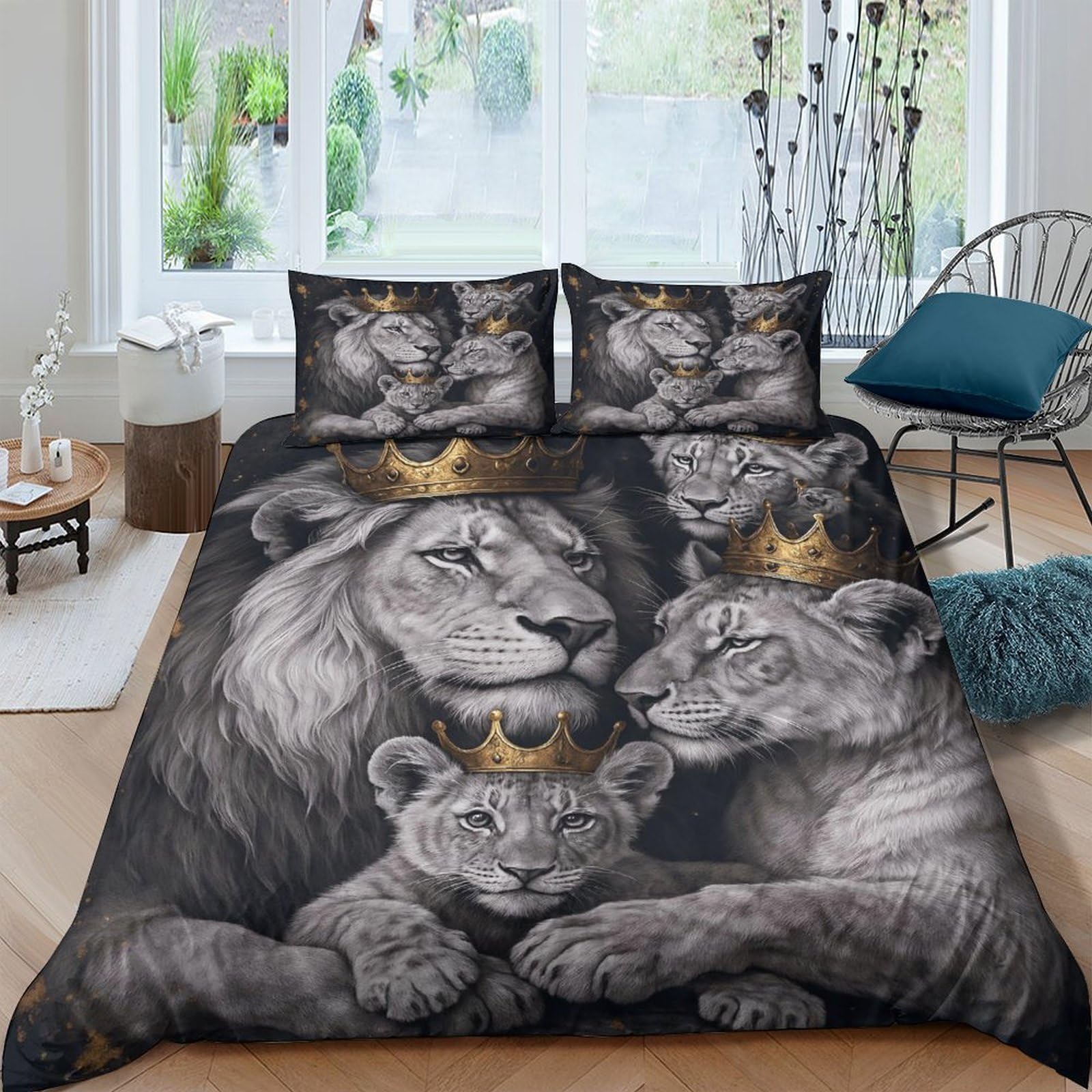 Ctjqhvkz Style-3 3D Printed Lion Family Fitted Sheet Microfiber Crowned Animal Mattress Cover For Bedroom Dorm Room Decor Protection Single（135X200cm）