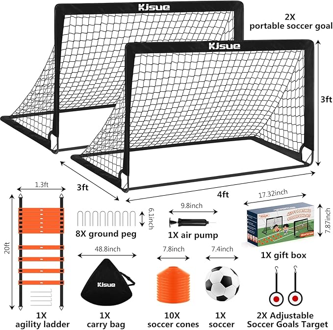 Arco de fútbol plegable 4x3 pies para niños con red miniatura 6
