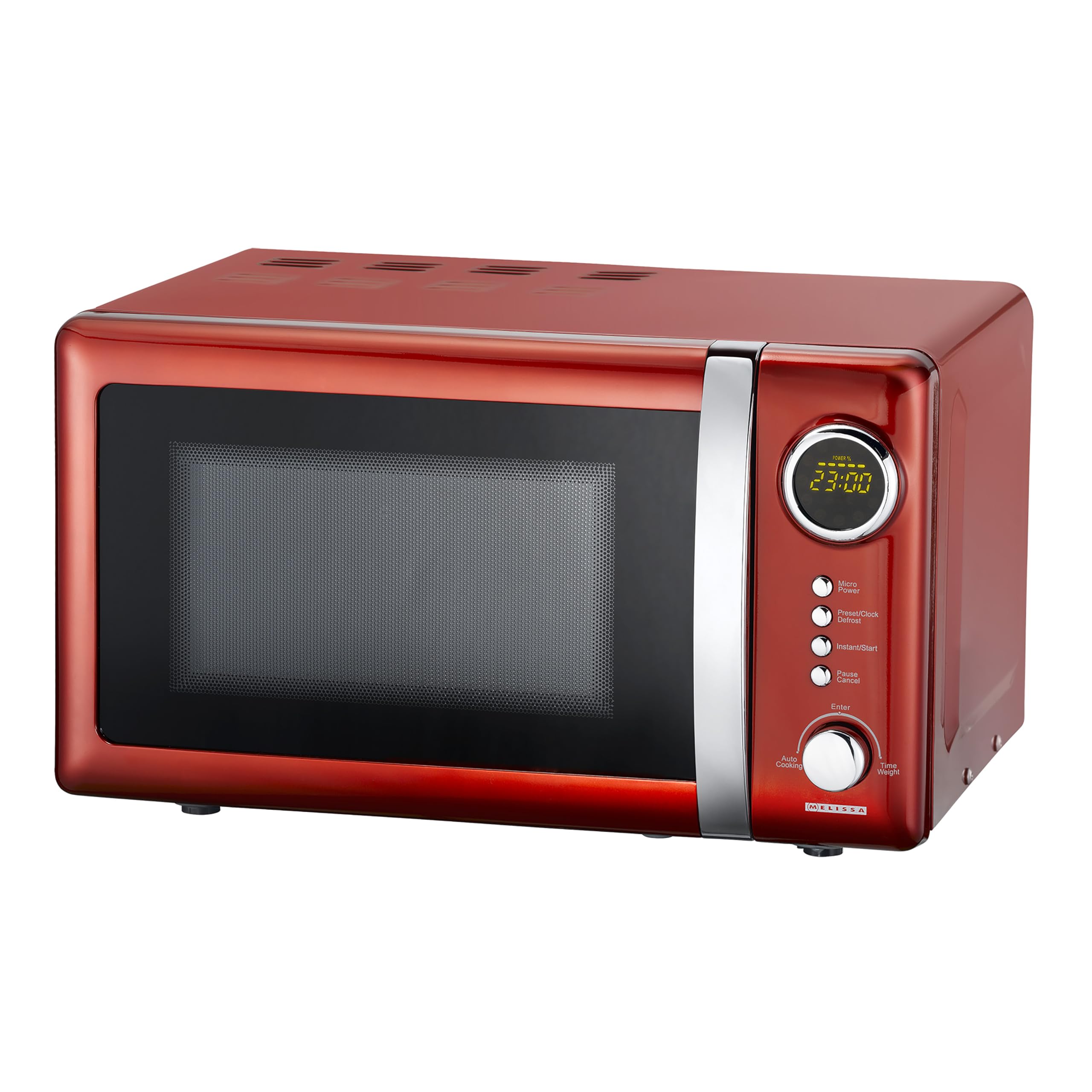 Melissa 16330109 Classico Microondas - Horno microondas - Diseño retro - Carcasa metálica - Cámara de cocción de 20 litros - Potencia de700 vatios - Temporizador - 5 niveles de potencia - rojo