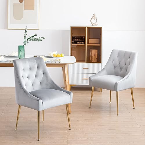 Juego de 2 sillas de comedor modernas, sillas de comedor de mediados de siglo, silla de comedor tapizada, silla de comedor de terciopelo con barra