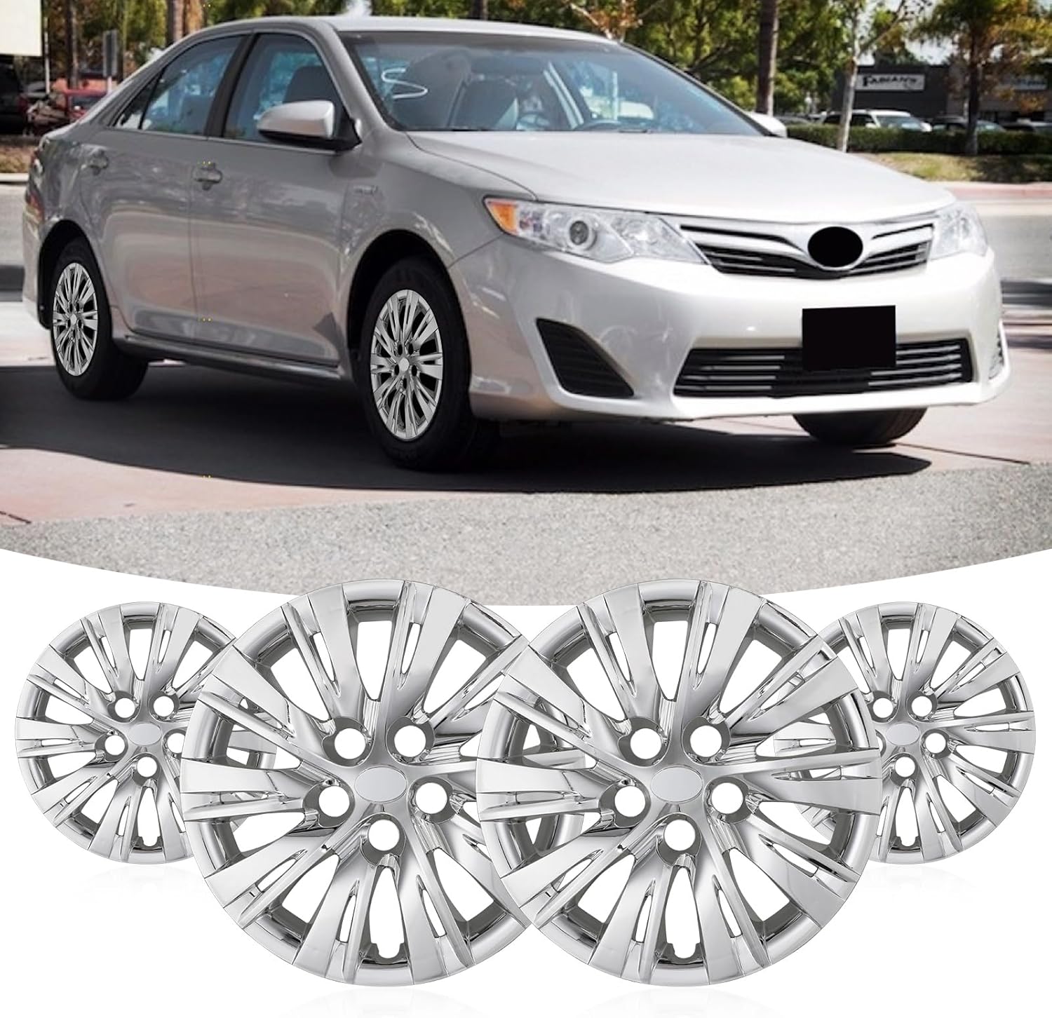 WOLFSTORM 16" Hubcaps for Toyota Camry 2012-2014, Toyota Camry Hybrid 2012-2014 Steel Wheels, R16 Car Hubcaps Snap On Installation 16 Inch Wheel Rim Cover Set of 4, Chrome