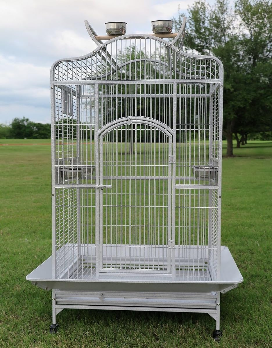 Extra Large Wrought Iron Open/Close Play Top Bird Parrot Cage, Include Metal Seed Guard Solid Metal Feeder Nest Doors Overall Dimensions: 35.25" Wx29.5"x62"H(with Seed Skirt)