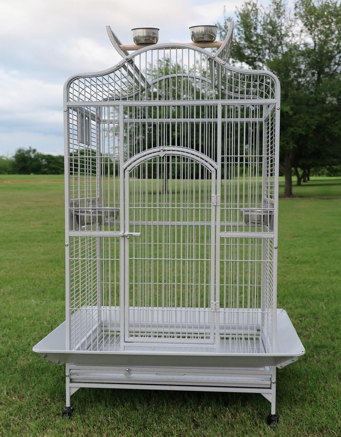 2 Color, Extra Large Wrought Iron Dome Top for Macaw Goffin's Cockatoo Cockatiels African Grey Amazon Parrots Green Cheek Conures Caique Bird Cage with Rolling Stand
