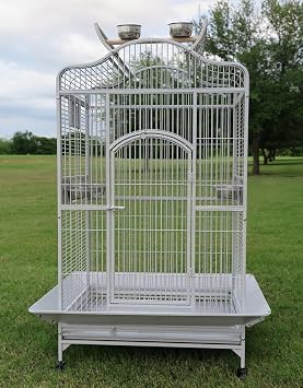 New Large Wrought Iron Open Play Top Parrot Bird Cage for Large Macaws Cockatoos African Grey Amazon WhiteVein