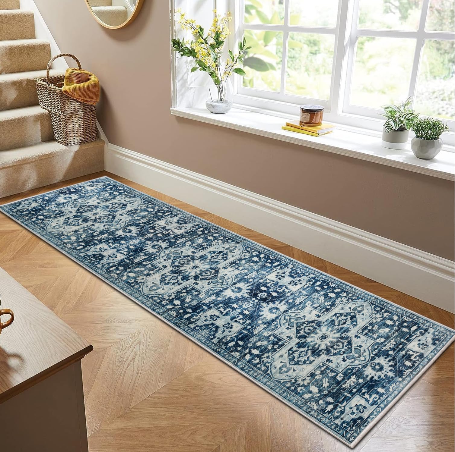 BedLooms Carpet Runner for Hallway 60x220 cm Large Bright Tranquil Kitchen Rug Stress Free Washable Carpet Runners for Bedroom Stairs Non Slip Backing Carpets