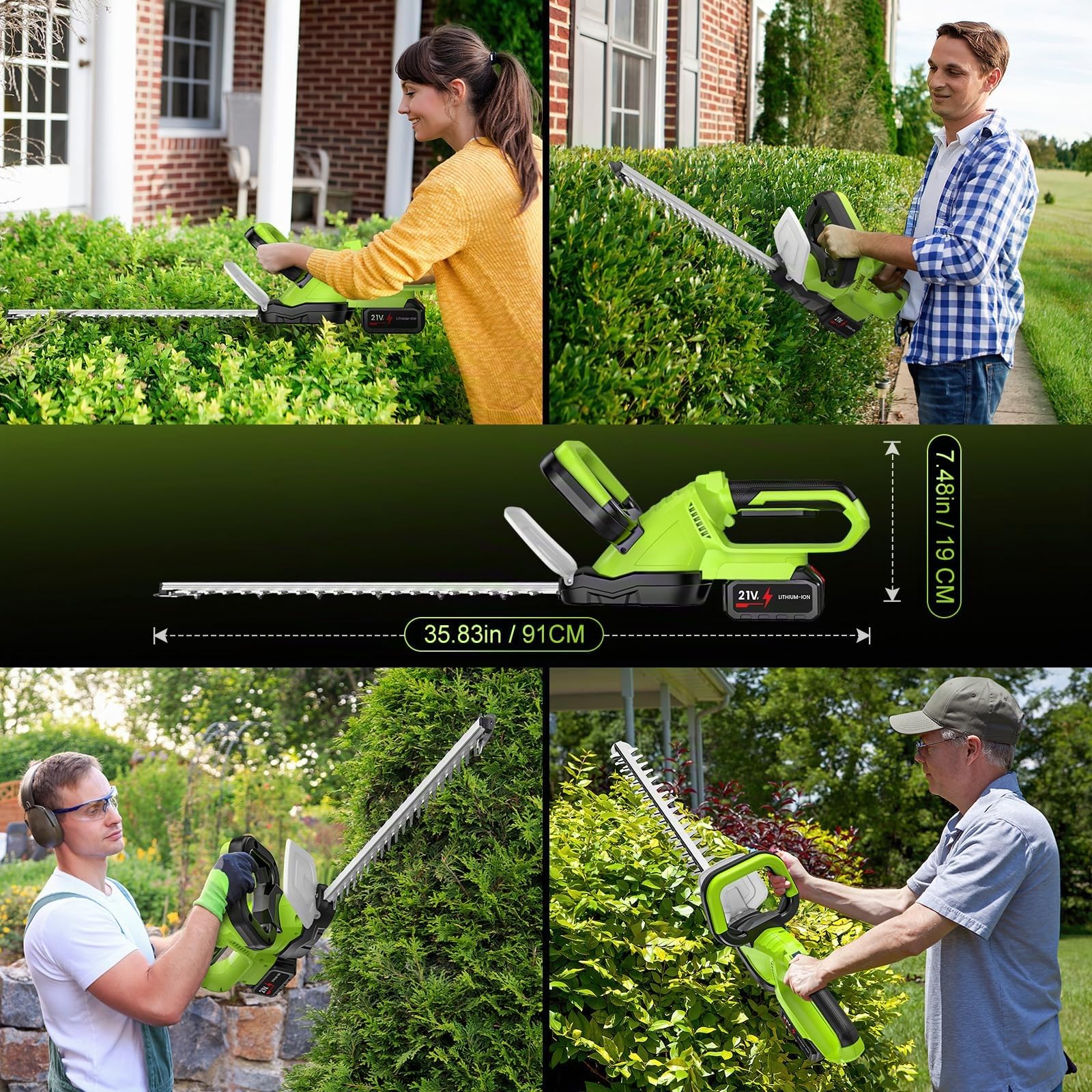 Cortasetos a Batería Potente 500W, Pantalla LCD, 2 Baterías 3.0Ah, Cortasetos Eléctrico Inalámbrico Motor Brushless, Hoja 55cm (Ramas hasta 15mm), Podadora para Jardín con Doble Seguridad