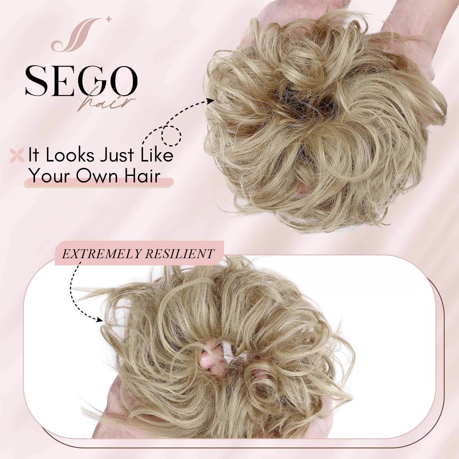 SEGOHAIR 45g Tousled Updo Hair Pieces Messy Bun Hair Scrunchies Synthetic Wavy Hair Scrunchy Extension Puff Scrunchy Hairdo Ash Blonde - Image 3