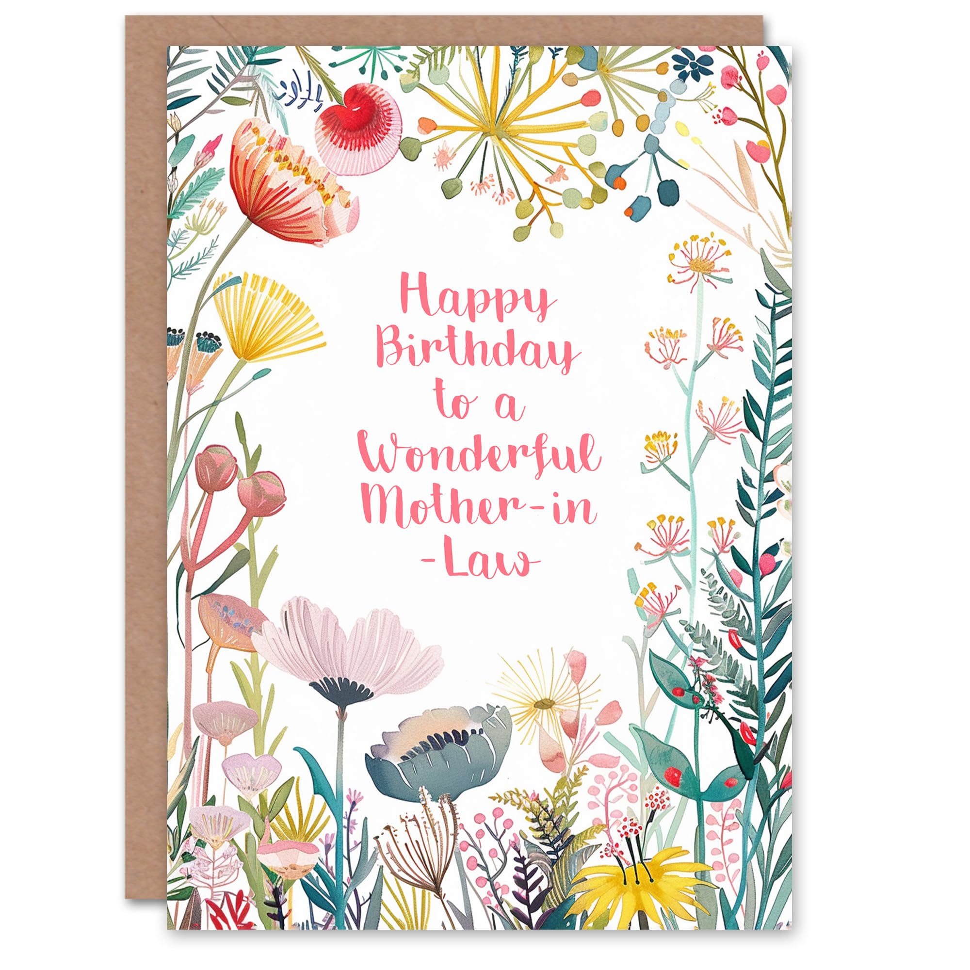 Artery8 Mother In Law Happy Birthday Card Simple Elegant Wildflower Meadow Plants Flowers For Her Greeting Card