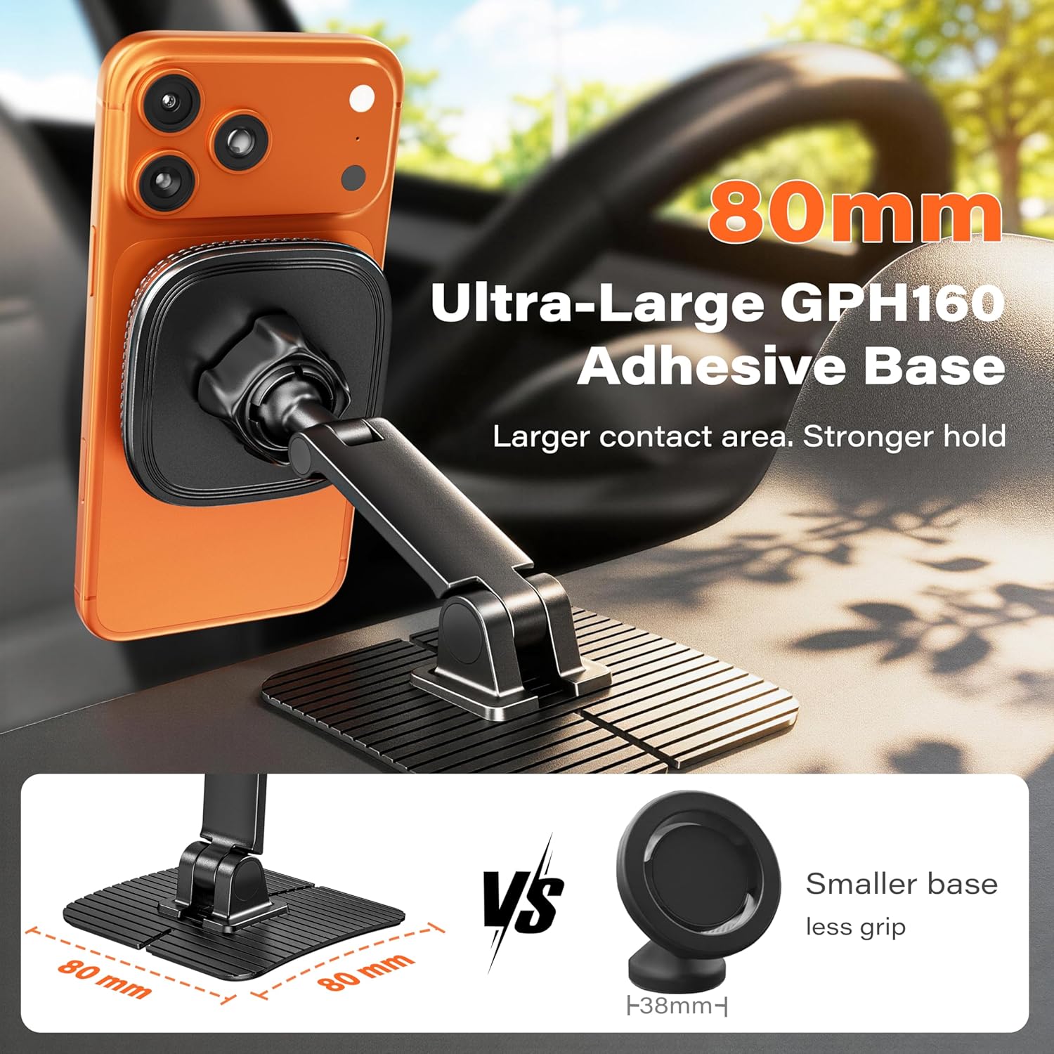 APPS2Car for Magsafe Car Mount, Dual-Axis Adjustable Magnetic Phone Holder for Car with Large 3.15" x 3.15" Adhesive Base, Fit Most Flat & Micro-Curved Dashboard, Compatible for iPhone 12-17 Series