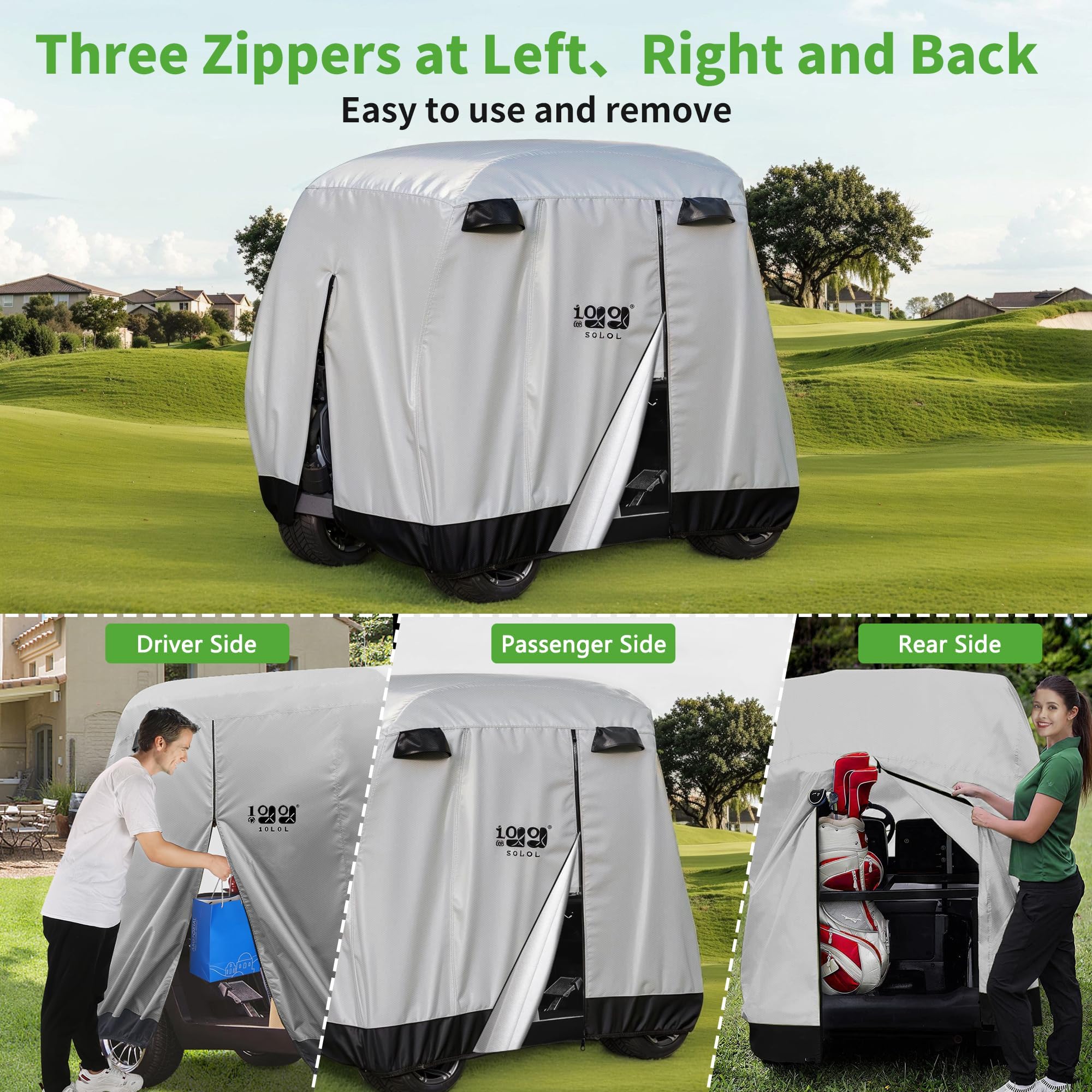 Golf Cart Covers Universal für Yamaha EZGO Club Car Lifted 2/4 Passagiere 600D Wasserdicht Winddicht Sonnengeschützt Outdoor Vollabdeckung 3-Reißverschluss