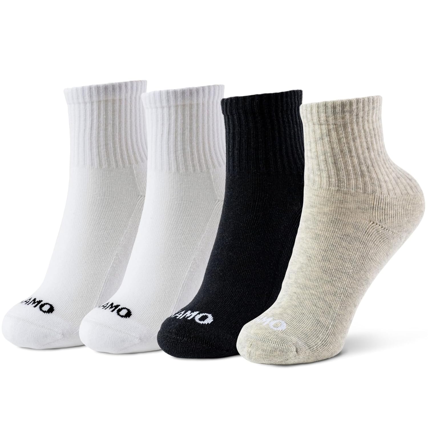 Kamo Fitness Daily 4-Pack Womens Ankle Socks Athletic Half Crew Cotton Mid-Calf Cushioned Sole Seamless Toe Size 5-9