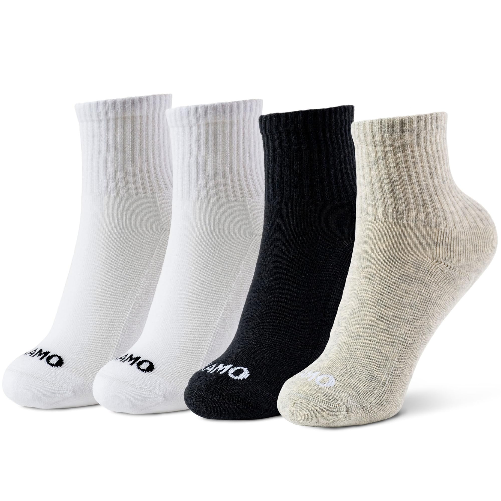 Kamo Fitness Daily 4-Pack Womens Ankle Socks Athletic Half Crew Cotton Mid-Calf Cushioned Sole Seamless Toe Size 5-9