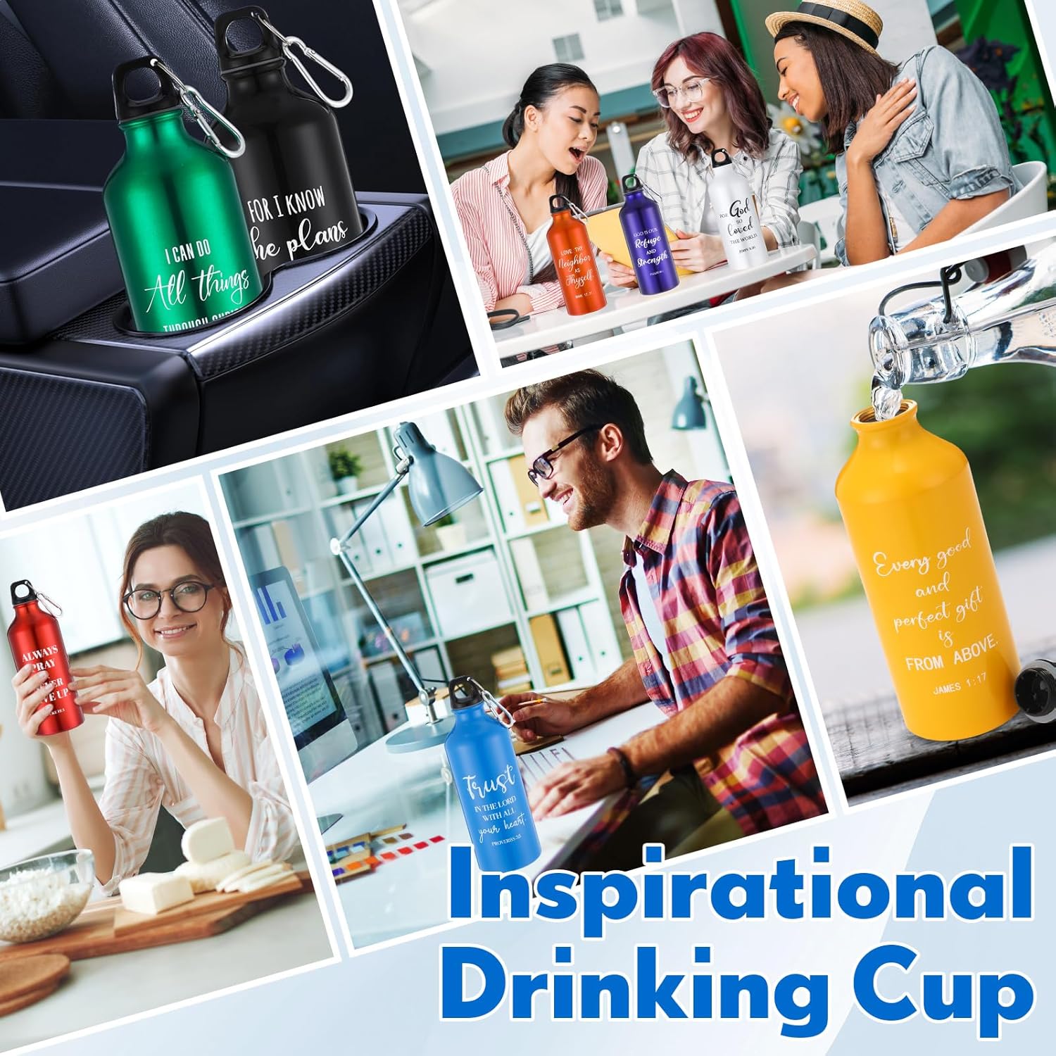 LemonRoad 20 Pcs Christian Water Bottles Religious Aluminum Water Bottle 20oz Reusable Sport Bottles with Hook Employee Appreciation Gifts for Church Member Travel Camping Gym Fishing - Image 5