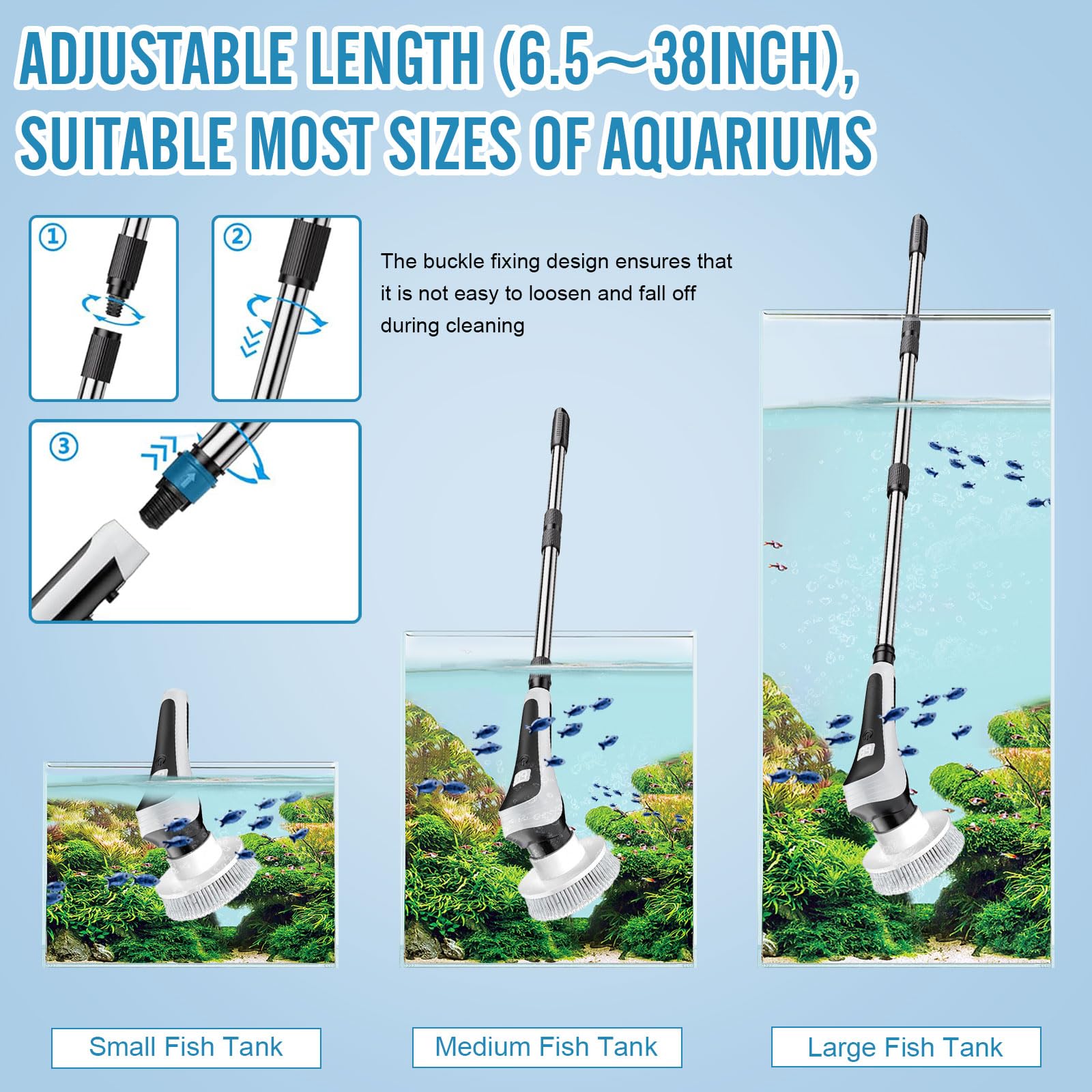 Nettoyeur électrique 6 en 1 pour Aquarium, Brosse de Nettoyage rotative étanche IPX8, Nettoyeur de Gravier et changeur d'eau, kit d'outils avec poignée réglable