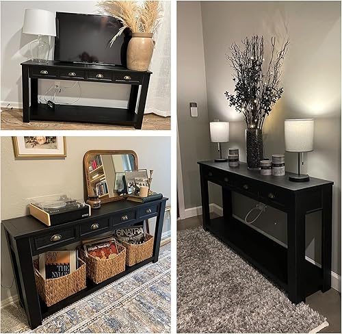 Miniatura 5 de kinbor Mesa consola larga para sofá, mesa de sofá de madera, mesas de entrada con 4 cajones y estante de almacenamiento para entrada, pasillo, sala