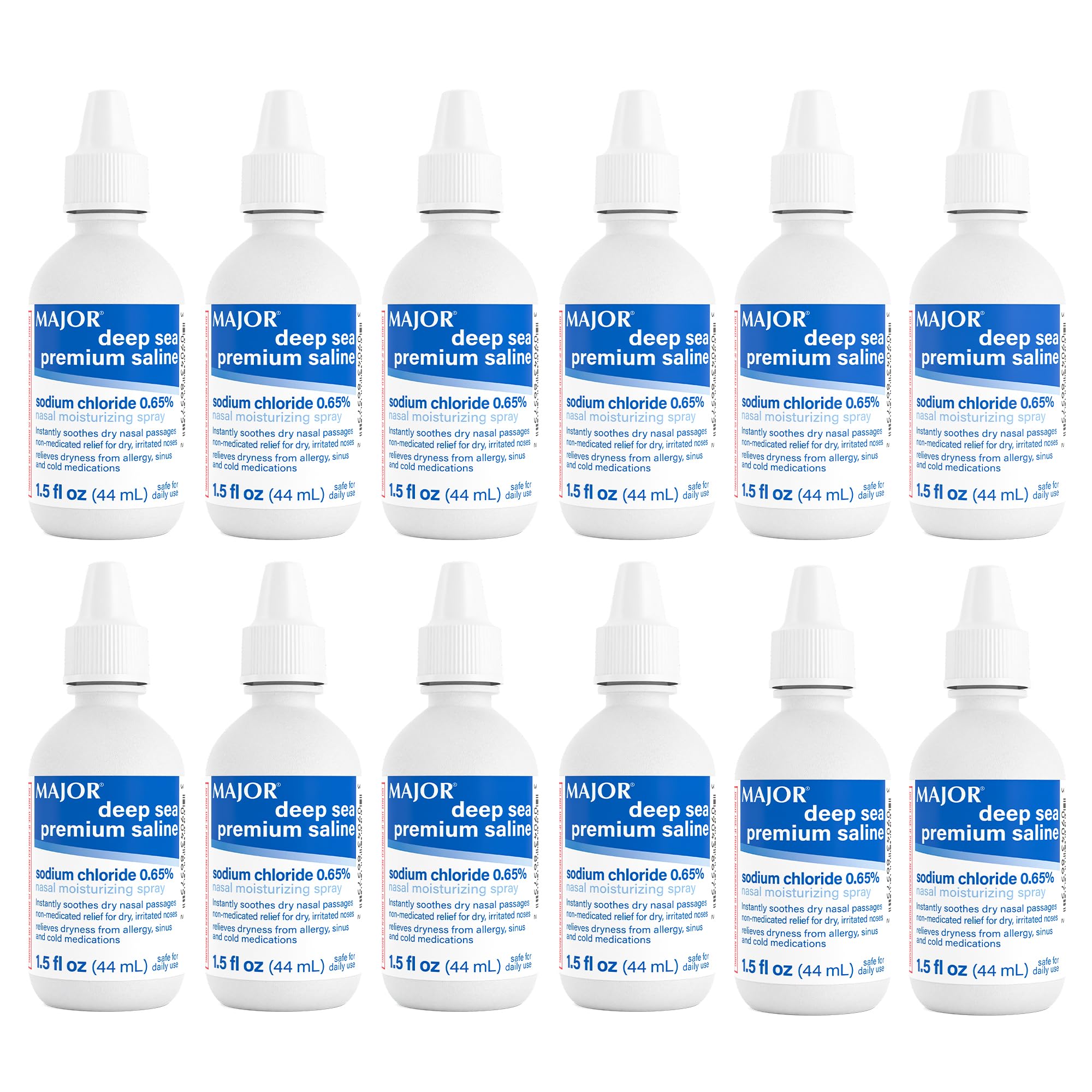MAJOR Deep Sea Premium Saline - Nasal Moisturizing Spray for Dryness and Irritation Relief - Sodium Chloride 0.65% - 1.5 Fl. Oz (12 Pack)
