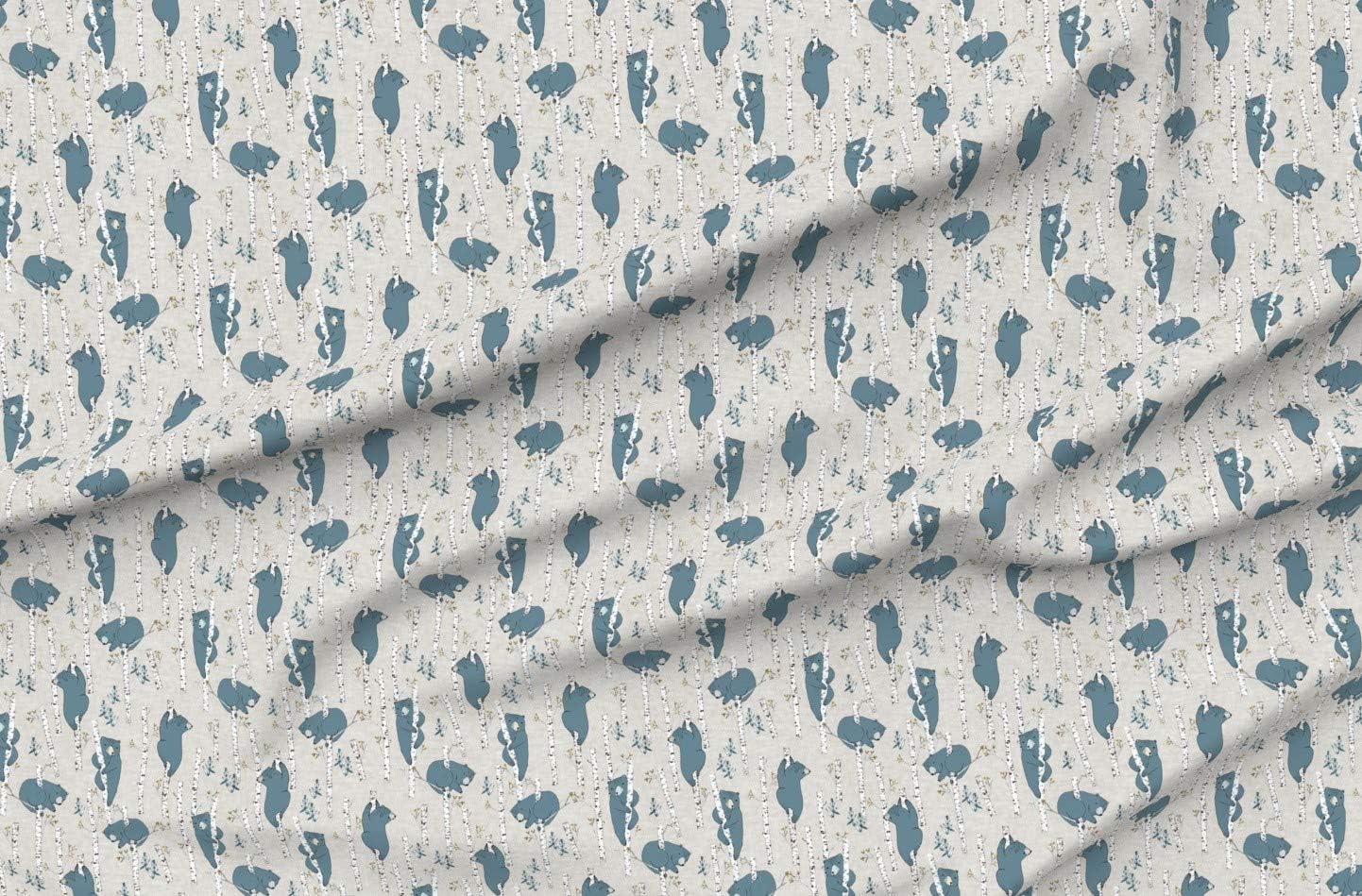 Spoonflower Fabric - Birch Bears Blue Small Bear Forest Woodland Boy Printed on Upholstery Velvet Fabric Fat Quarter - Upholstery Home Decor Bottomweight Apparel